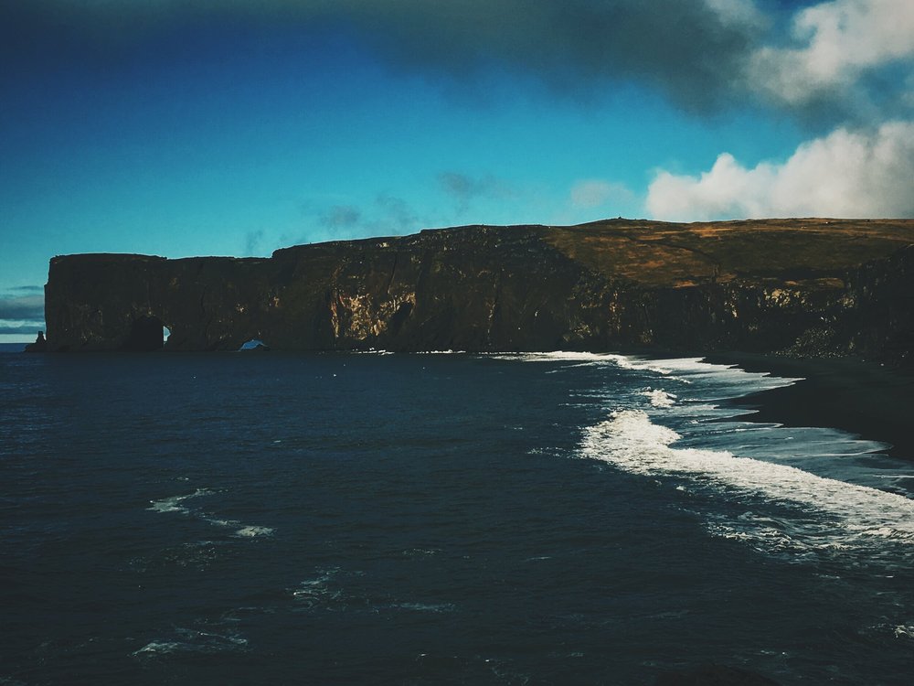 view of Reynisfjara from Dyrhólaey