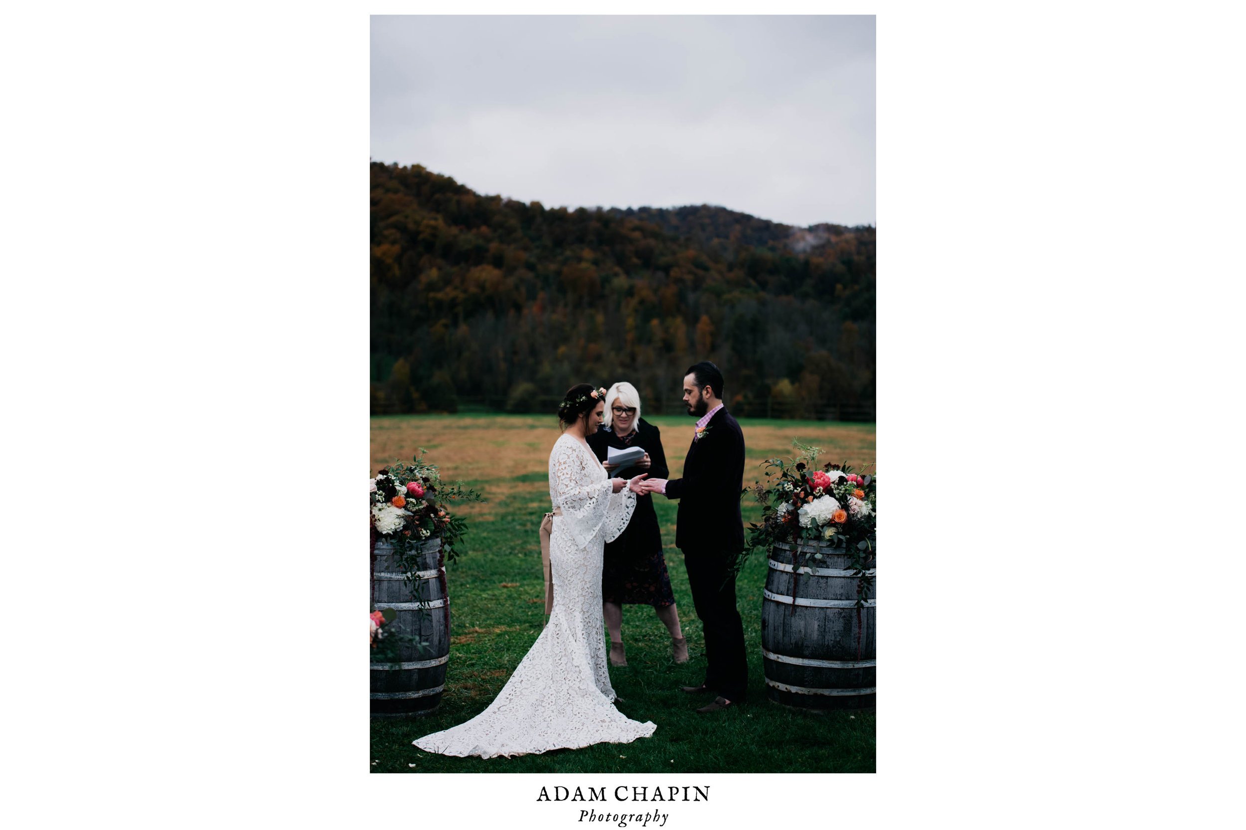 bride and groom holding hands during ceremony