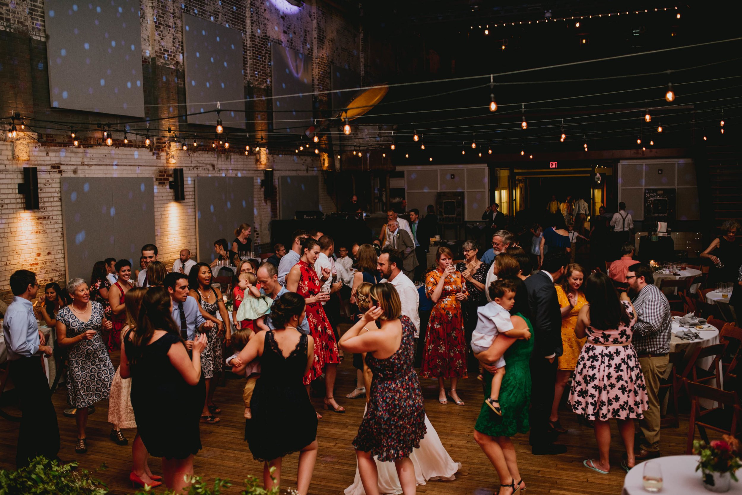 guests dancing at haw river ballroom wedding