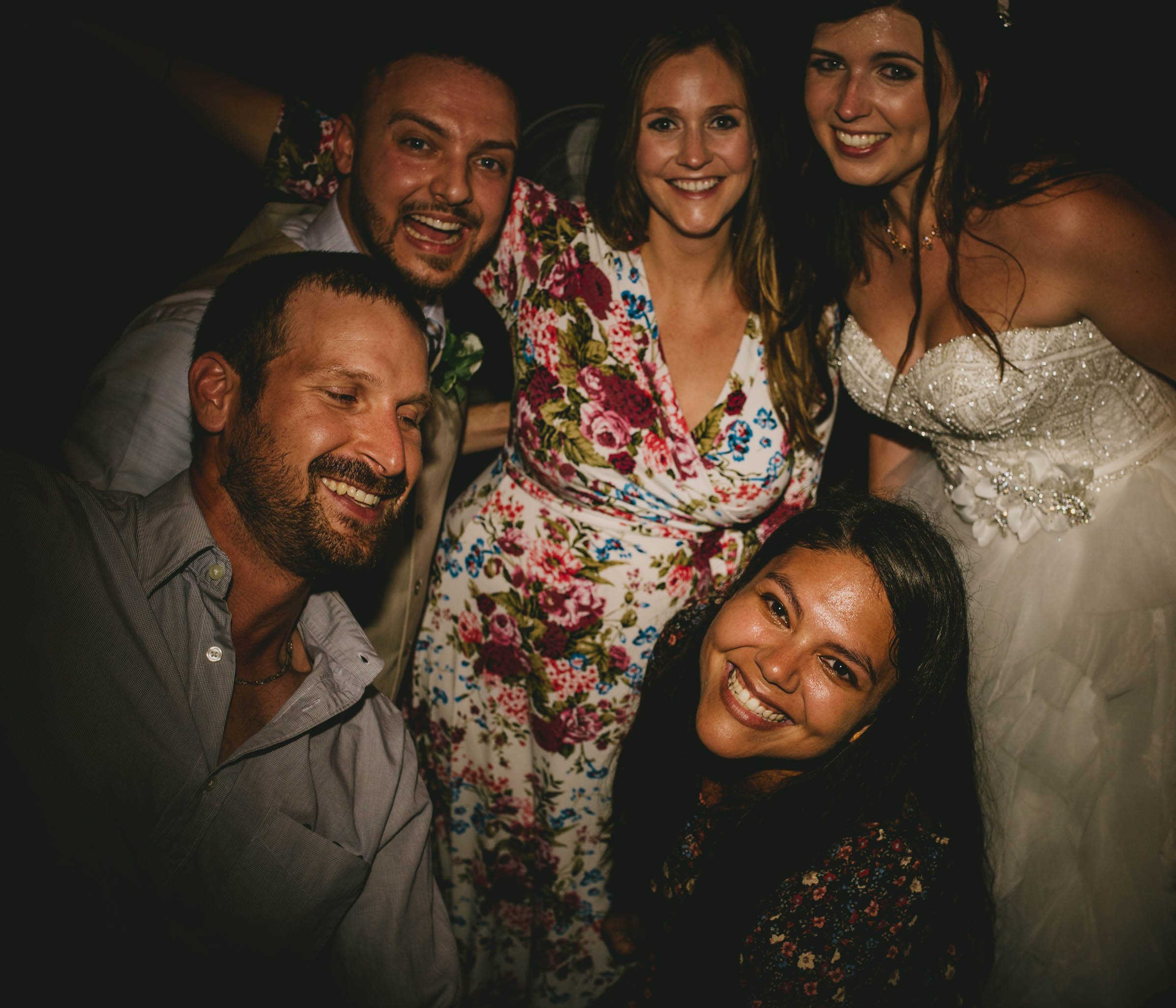 group portrait during mad dash wedding reception