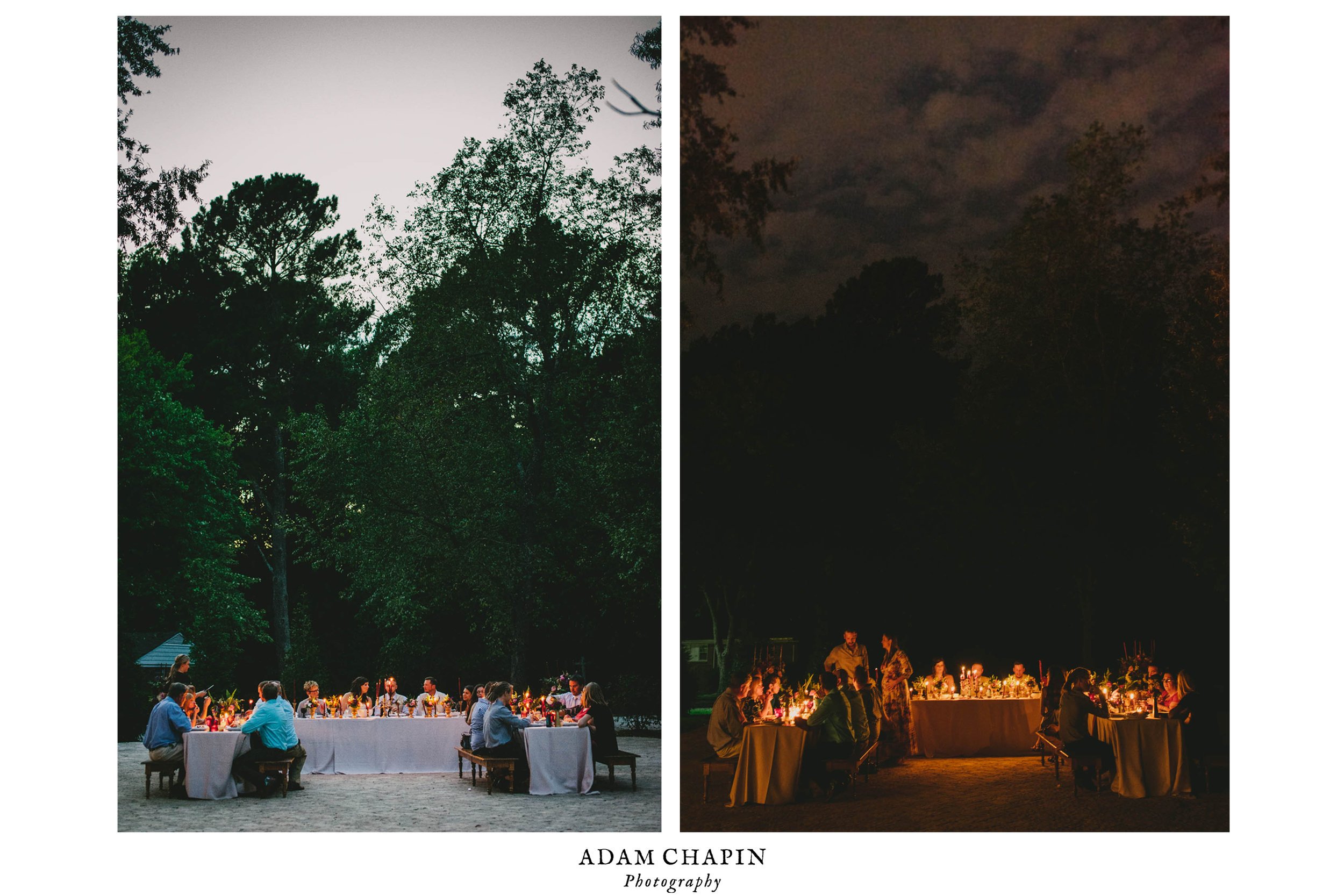wedding reception dinner before and after dark at this mad dash wedding