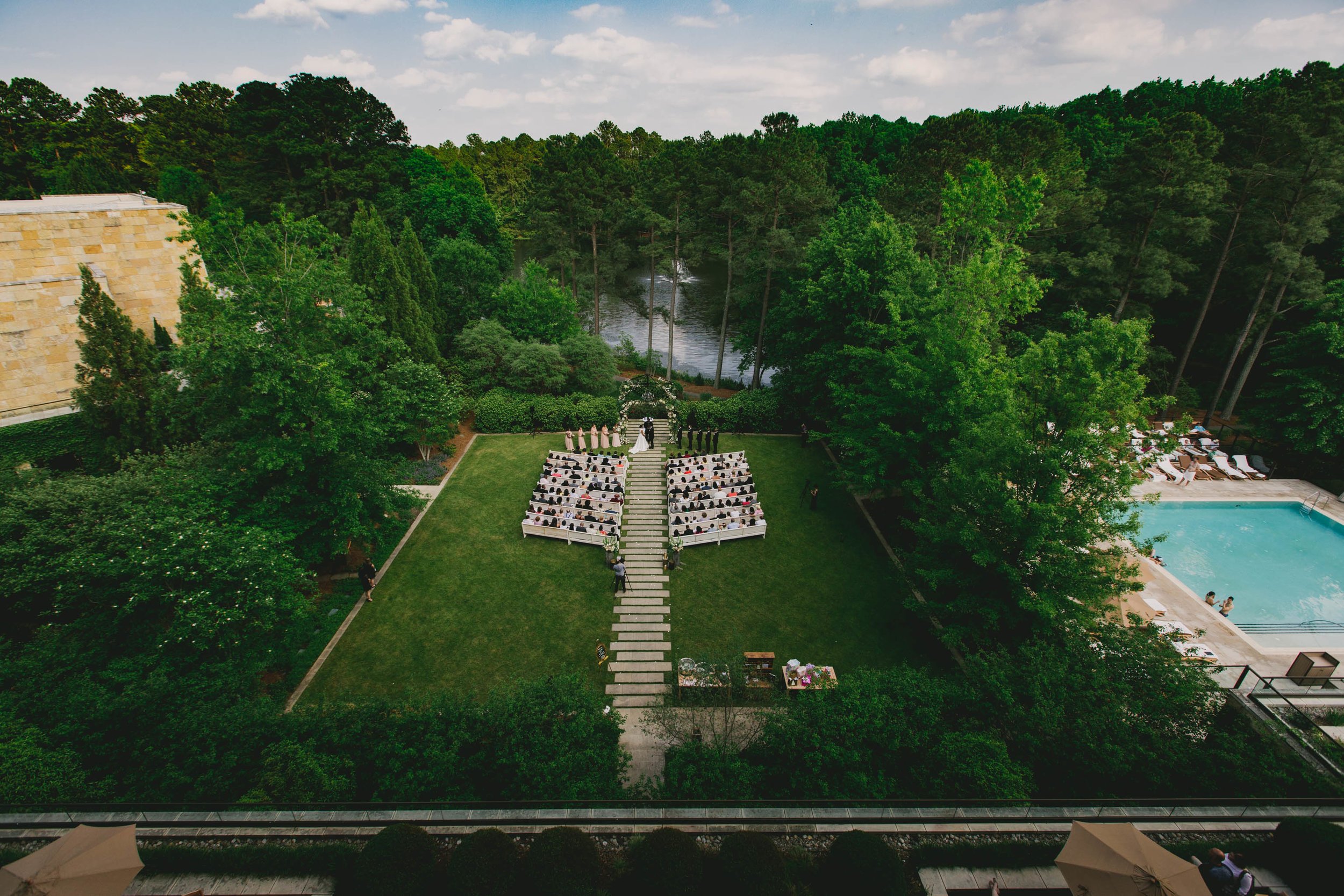 Elegant wedding at the Umstead Hotel and Spa as seen from above
