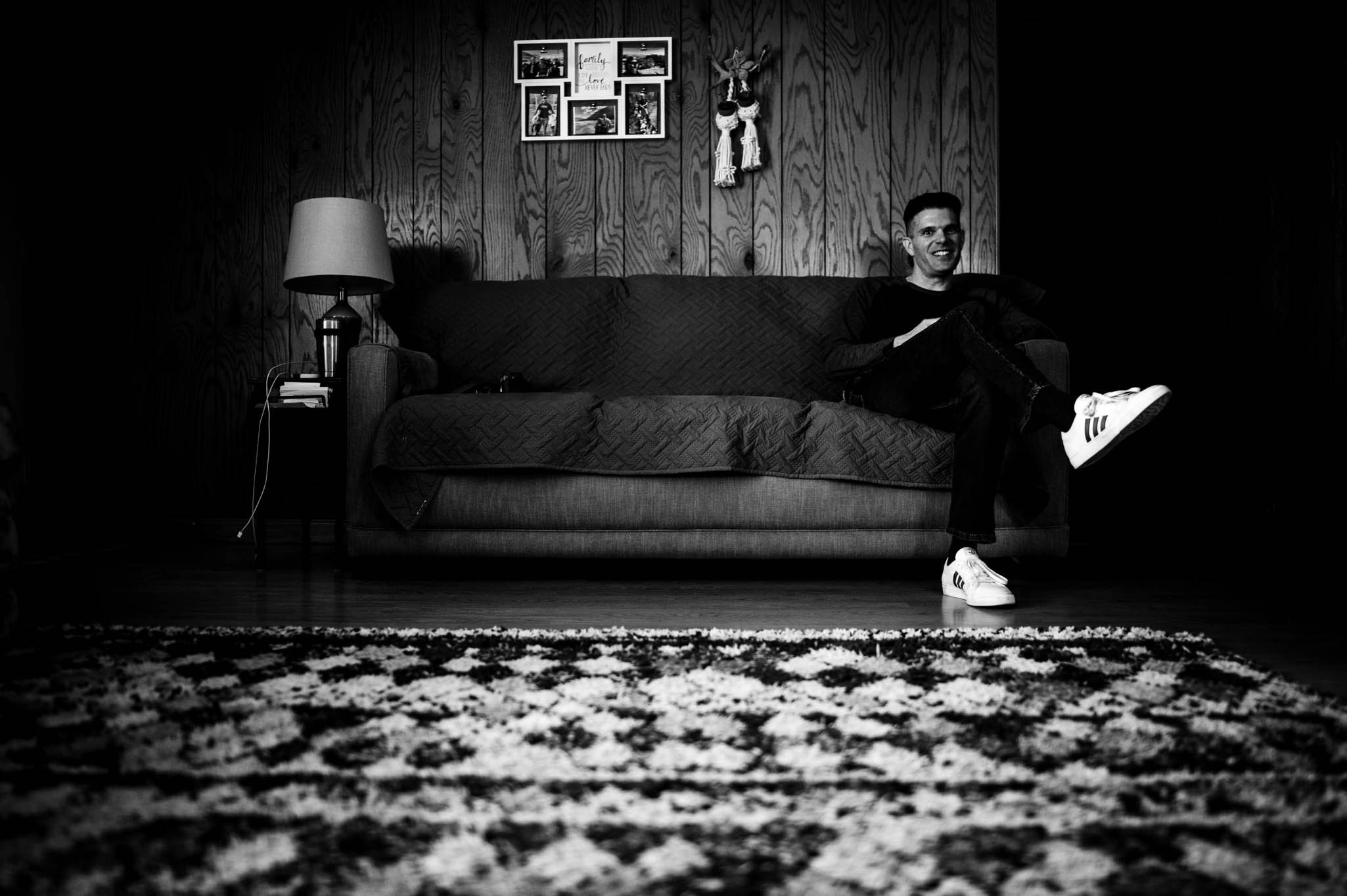 father sitting on the couch