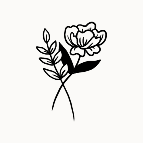 Dessin noir et blanc d'une fleur avec des feuilles