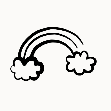 Dessin minimaliste d'un arc-en-ciel avec deux nuages