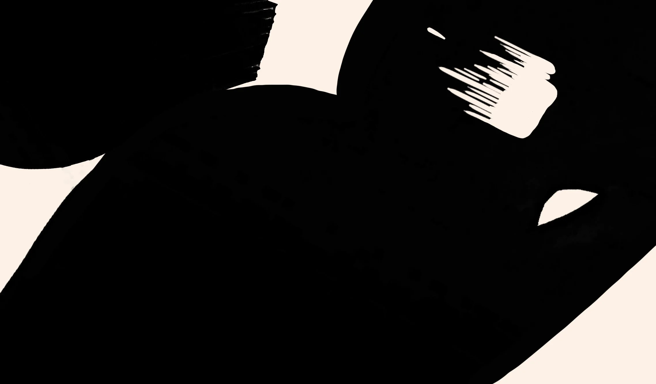Illustration en noir et blanc avec des formes abstraites et des lignes dynamiques créé par Camille Tardif