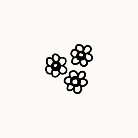 Trois fleurs stylisées noires sur fond blanc.