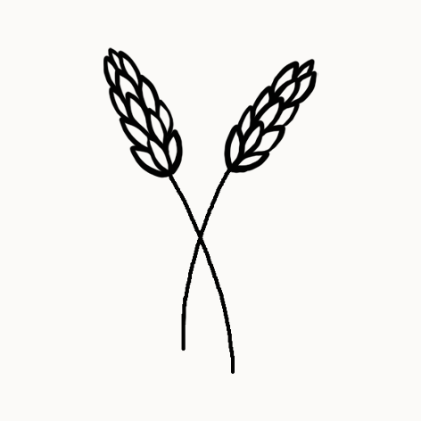 Deux têtes de cerf stylisées croisées avec des branches de feuilles, dessin simplifié en noir et blanc.