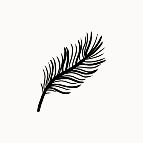 Une illustration noire d'une plume d'oiseau sur un fond blanc.