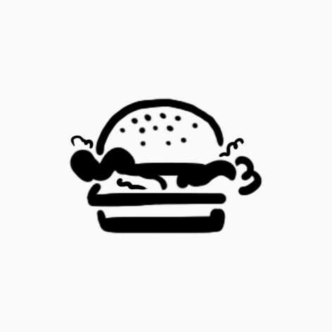 Icône de sandwich ou hamburger avec une silhouette de personne intégrée.