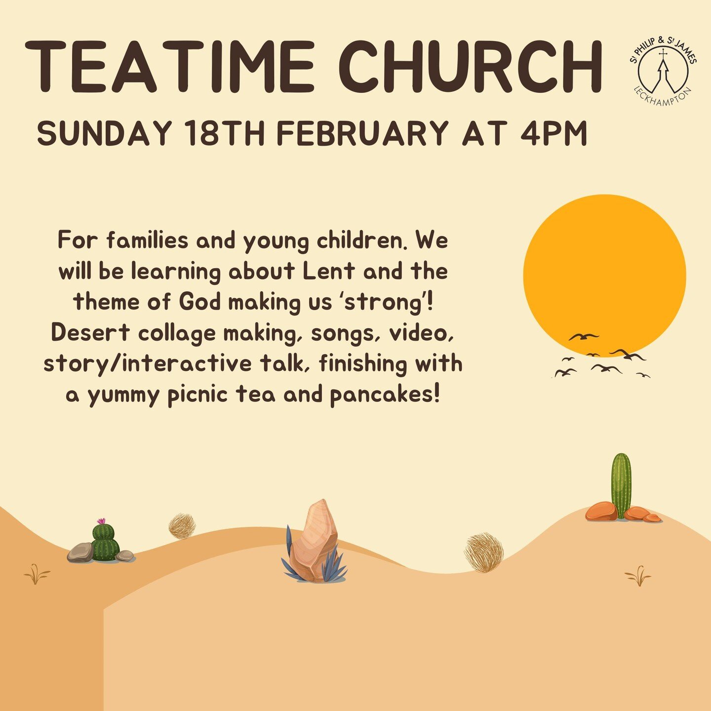 Join us this coming Sunday! (18th Feb).

10am - Holy Communion.
4pm - Teatime Church.
6pm - Immerse.