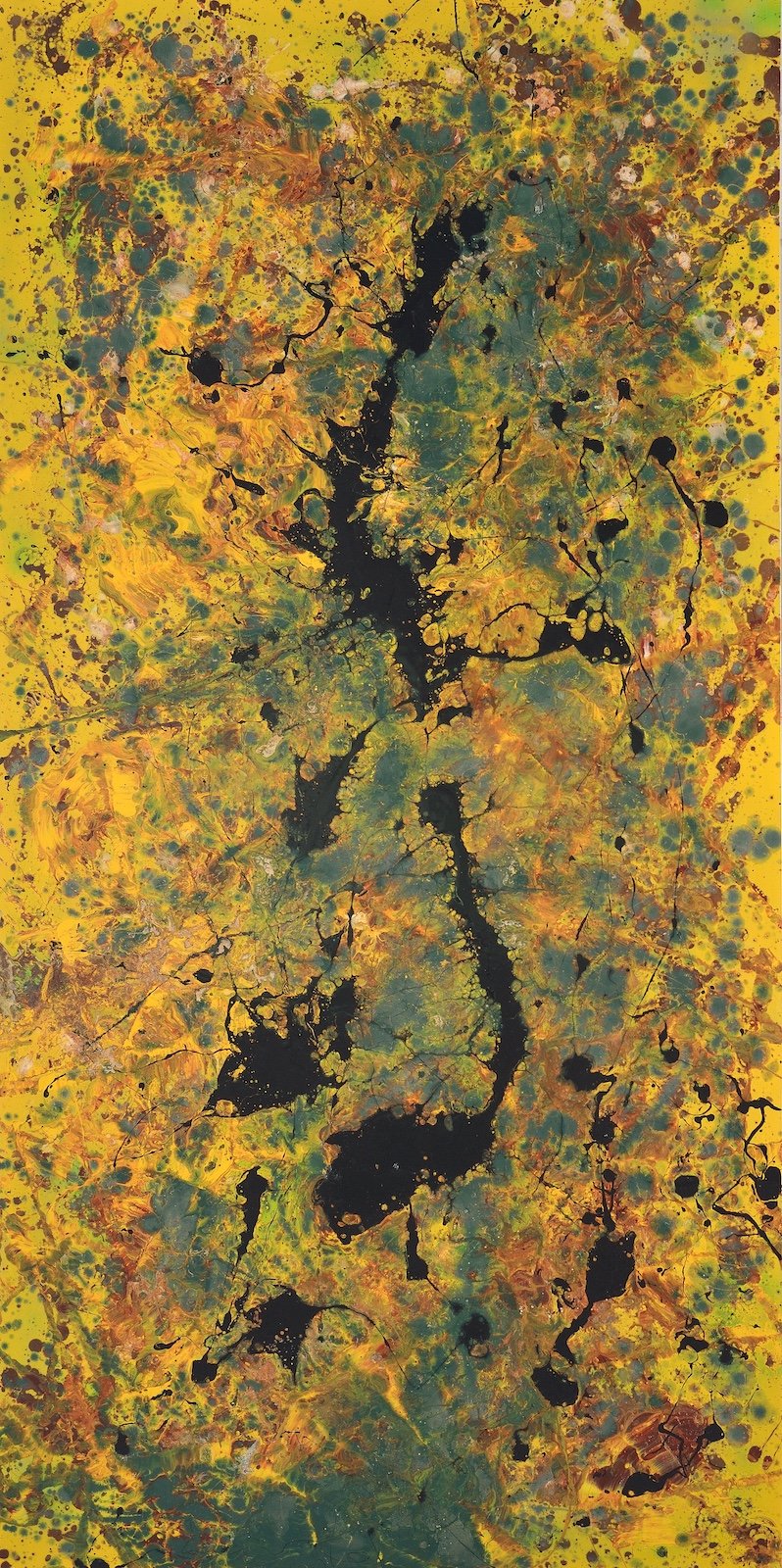 LE LÉOPARD INTEMPOREL, 96’’x 48’’, techniques mixtes et ADN sur bois. (Claude Lessard) VENDUE