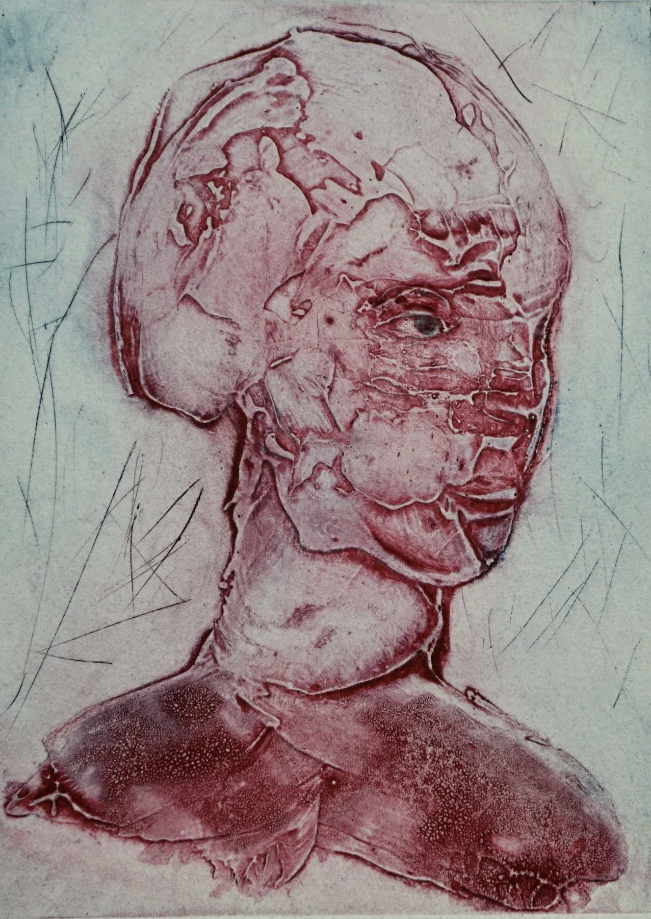 LE MUTANT, H 14’’ X L 10’’, gravure, collagraphie sur papier d'art St-Armand. (Jocelyne Bellemare) VENDUE