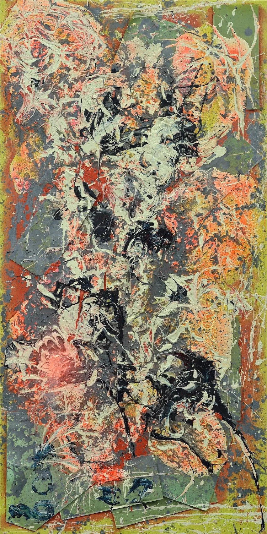 LE CERBÈRE NOIR  60’’ x 30’’  techniques mixtes et cuivre (provenant du toit du Château Frontenac) sur toile (Claude Lessard)