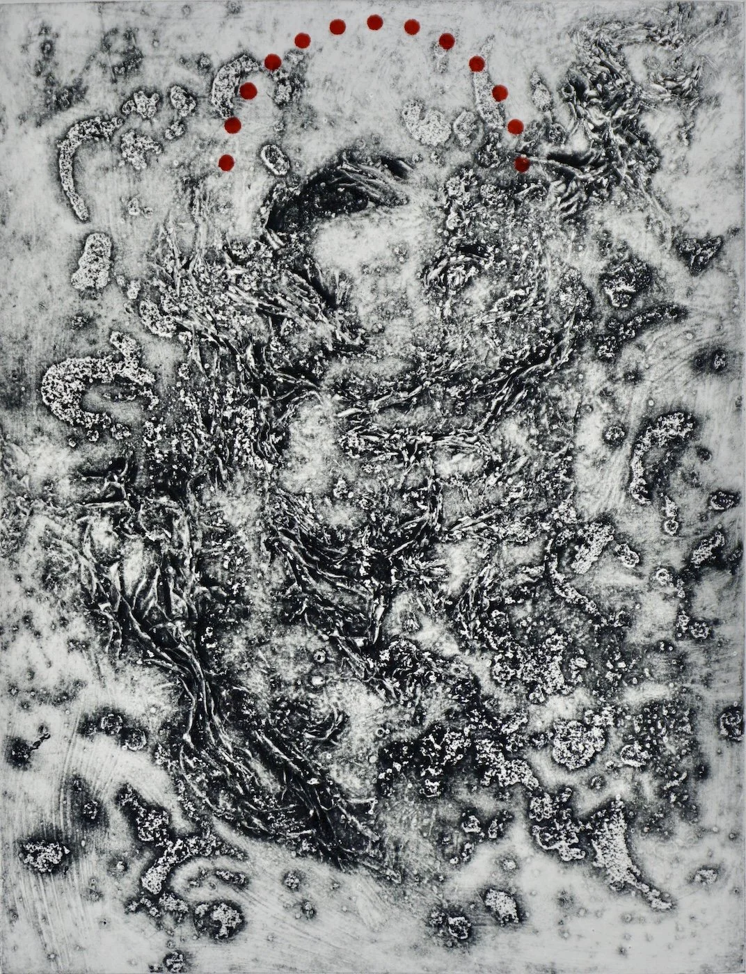 VESTIGES D’UN REGARD, H 11’’ X L 8.5, gravure, collagraphie avec rehaut sur papier d’art St-Armand. (jocelyne Bellemare)