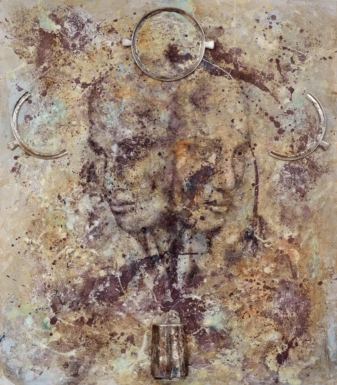 RÉSURGENCE, H 48’’ X L 42’’, techniques mixtes sur bois (argenterie provenant du Reine Elizabeth H.) (Jocelyne Bellemare)