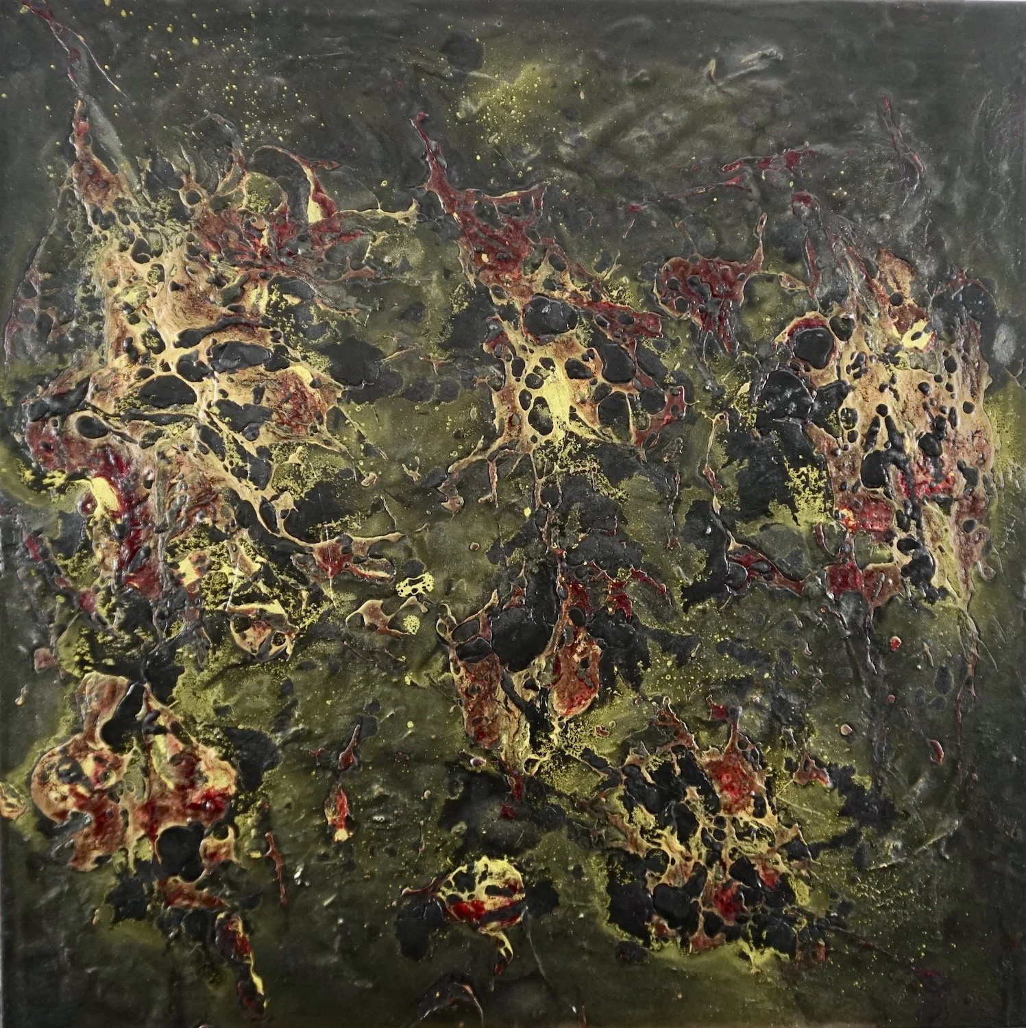 LA DENSIFICATION, 24’’ x 24’’, techniques mixtes et graphite sur bois. (Claude Lessard)