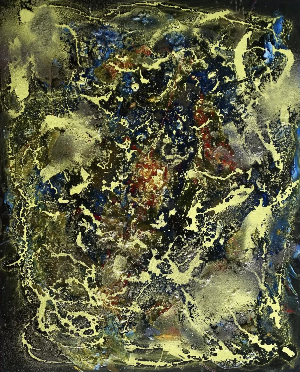 LE VORTEX DANSANT, 30’’x24’’, techniques mixtes et graphite sur bois. (Claude Lessard)