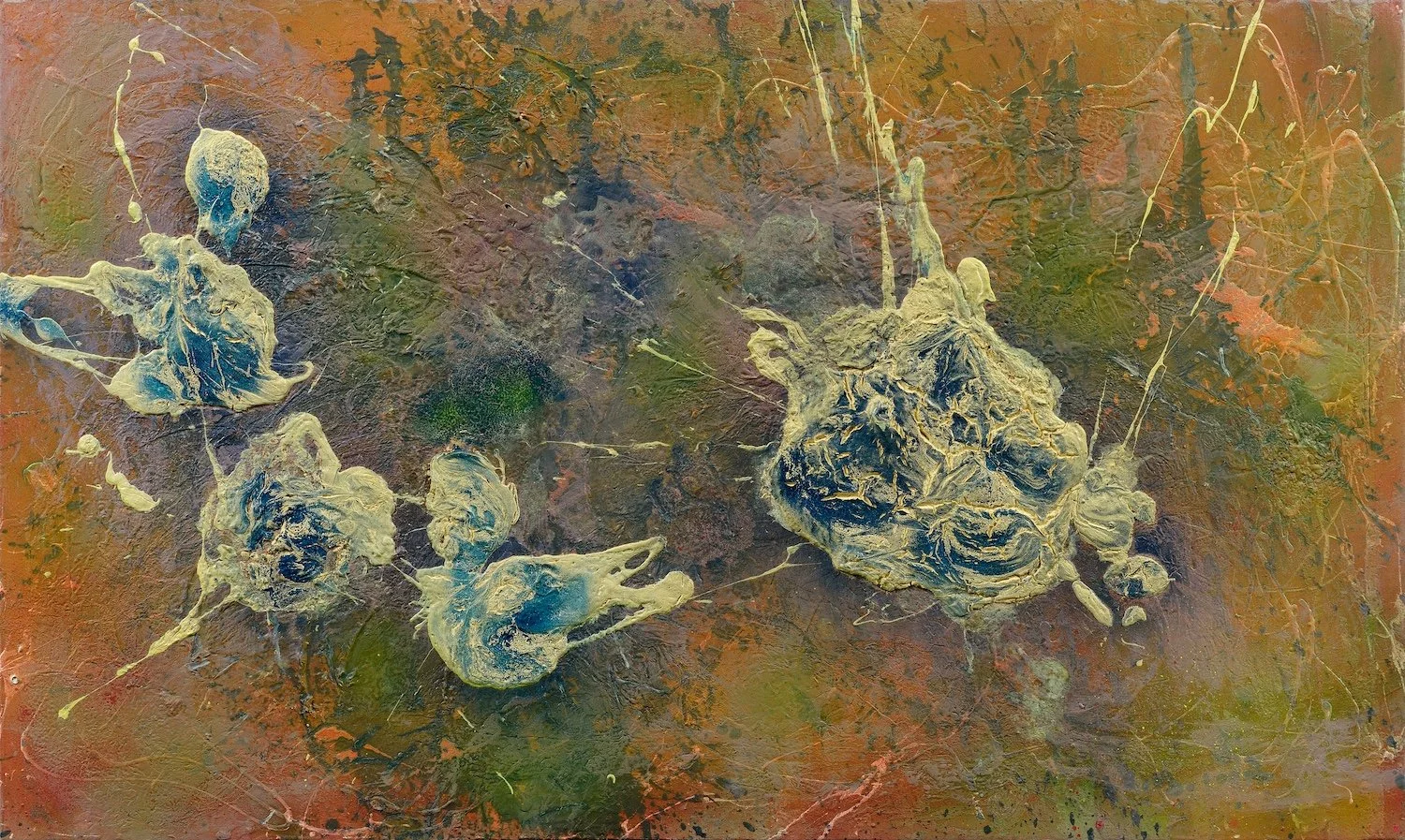 ENTITÉ REGARDANT D’OÙ ELLE VIENT  60’’ x 36’’  techniques mixtes sur toile. (Claude Lessard)