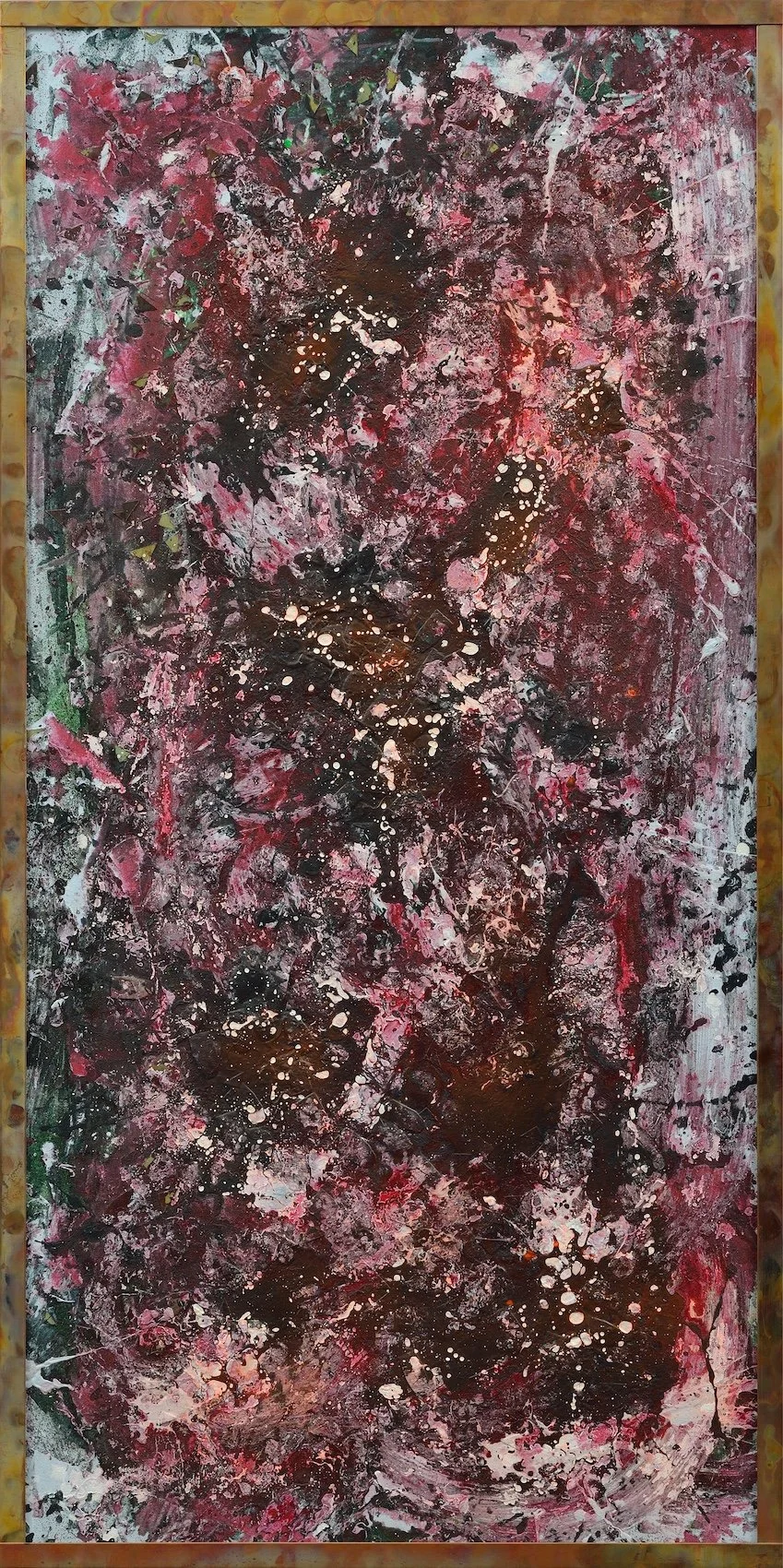 LA LUMIÈRE INTÉRIEURE  60’’ x 30’’  techniques mixtes et cuivre (provenant du toit du Château Frontenac) sur toile (Claude Lessard)
