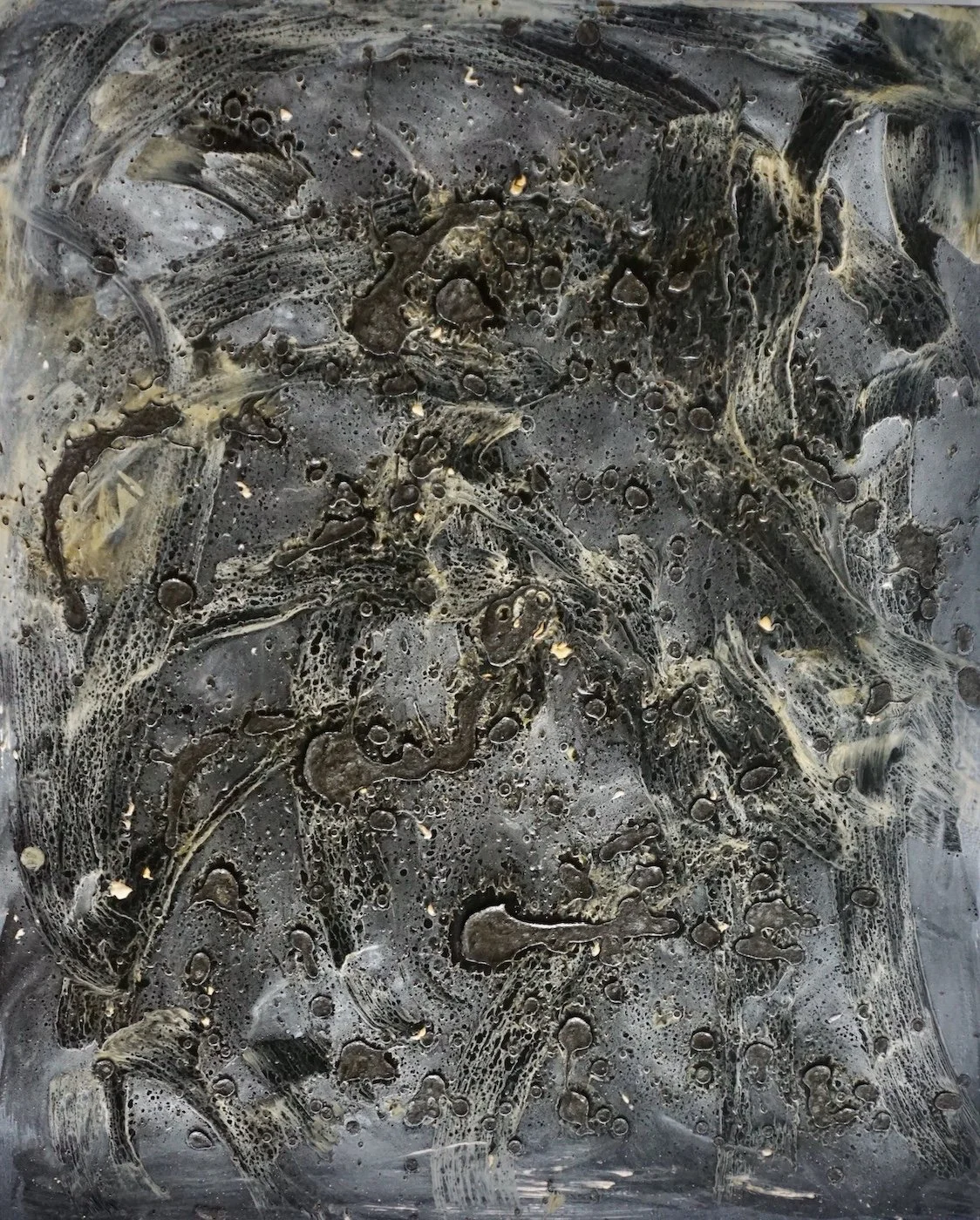 GRAPHITE EN ÉBULLITION, 30’’x24’’, techniques mixtes et graphite sur bois. (Claude Lessard) VENDUE