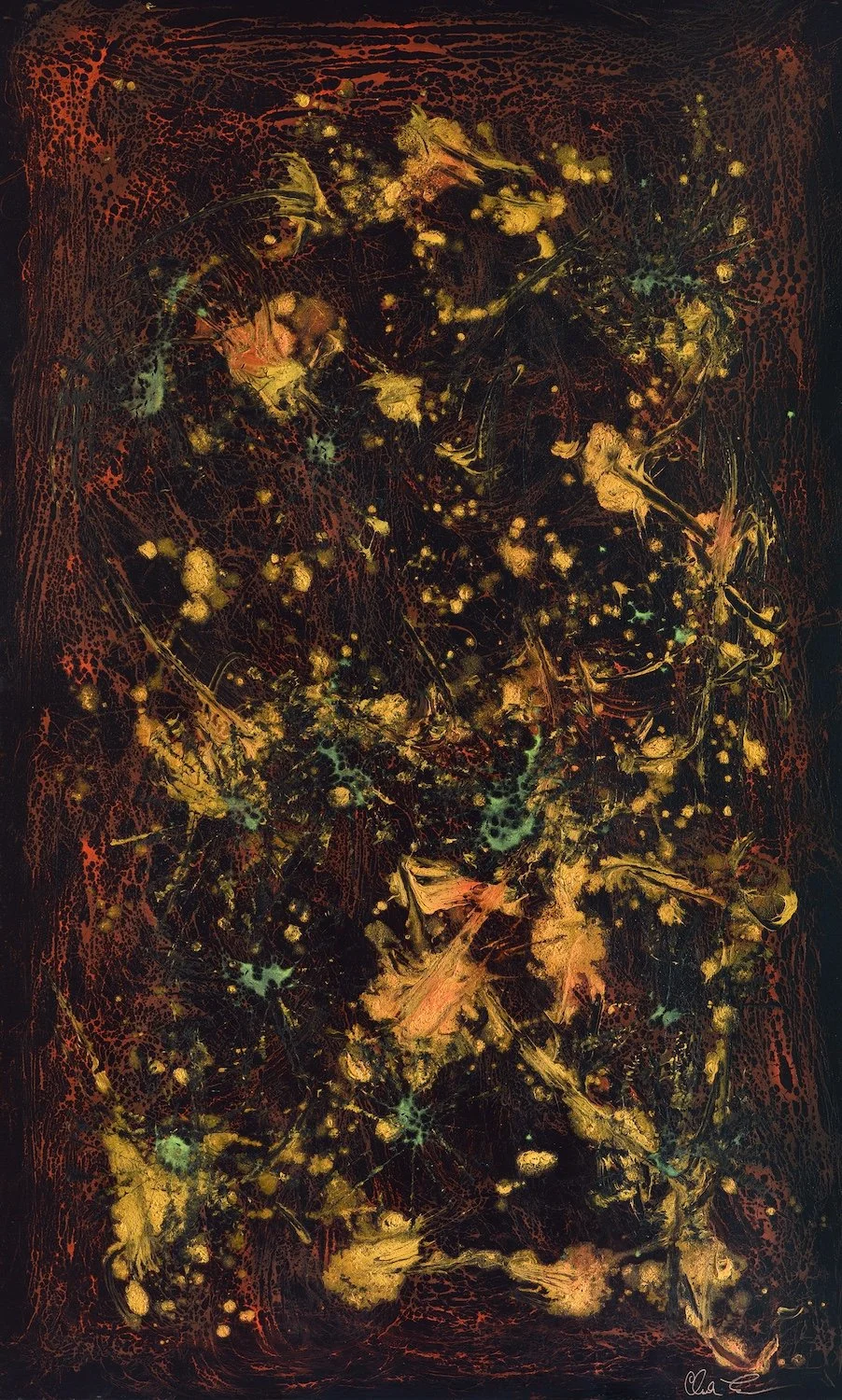 LA CAVALCADE, 60’’x 36’’, techniques mixtes et phosphore sur bois. (Claude Lessard) VENDUE