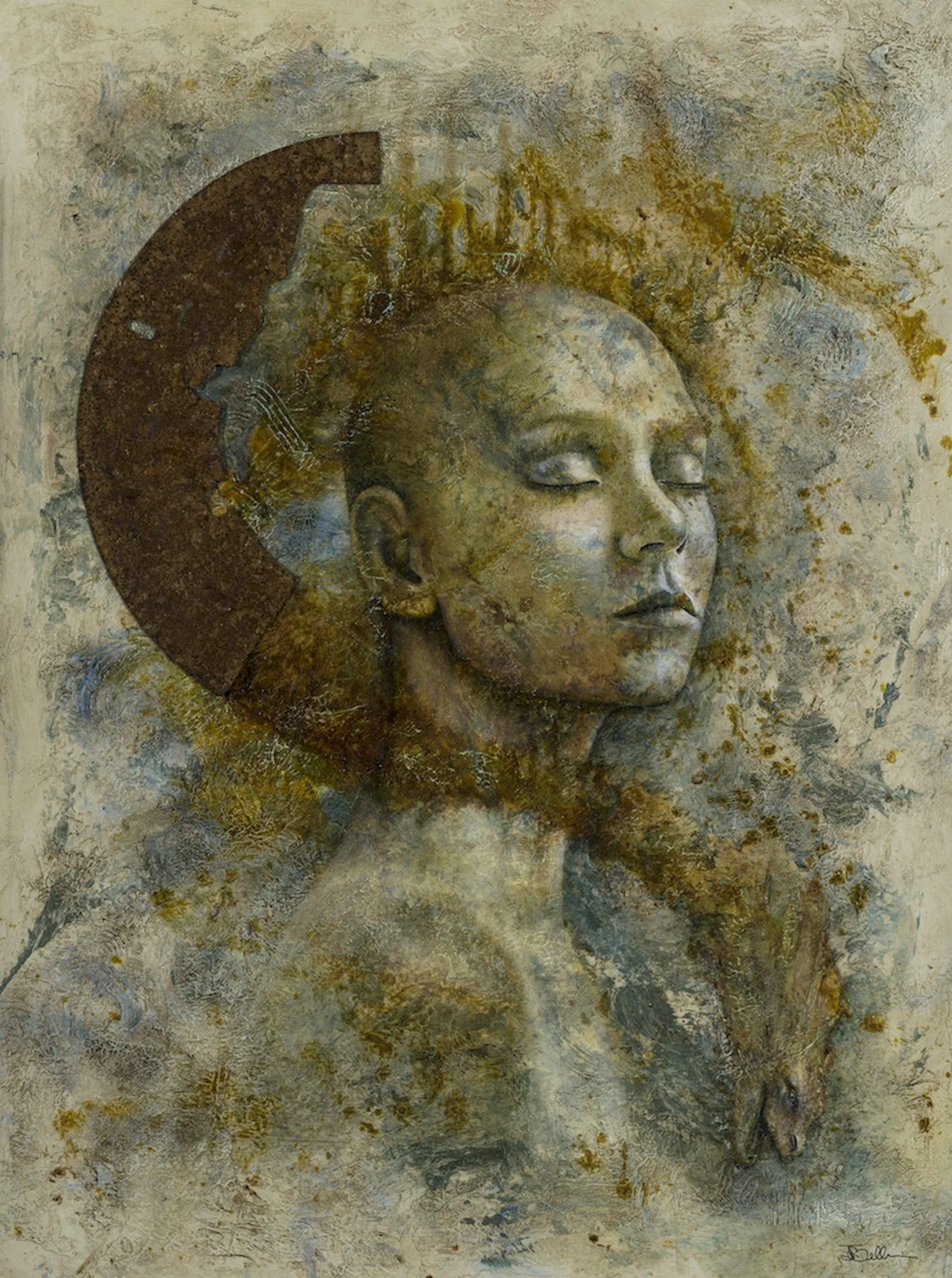 INCANDESCENCE, H 48’’ X L 36’’, techniques mixtes et artéfacts sur bois. (Jocelyne Bellemare)