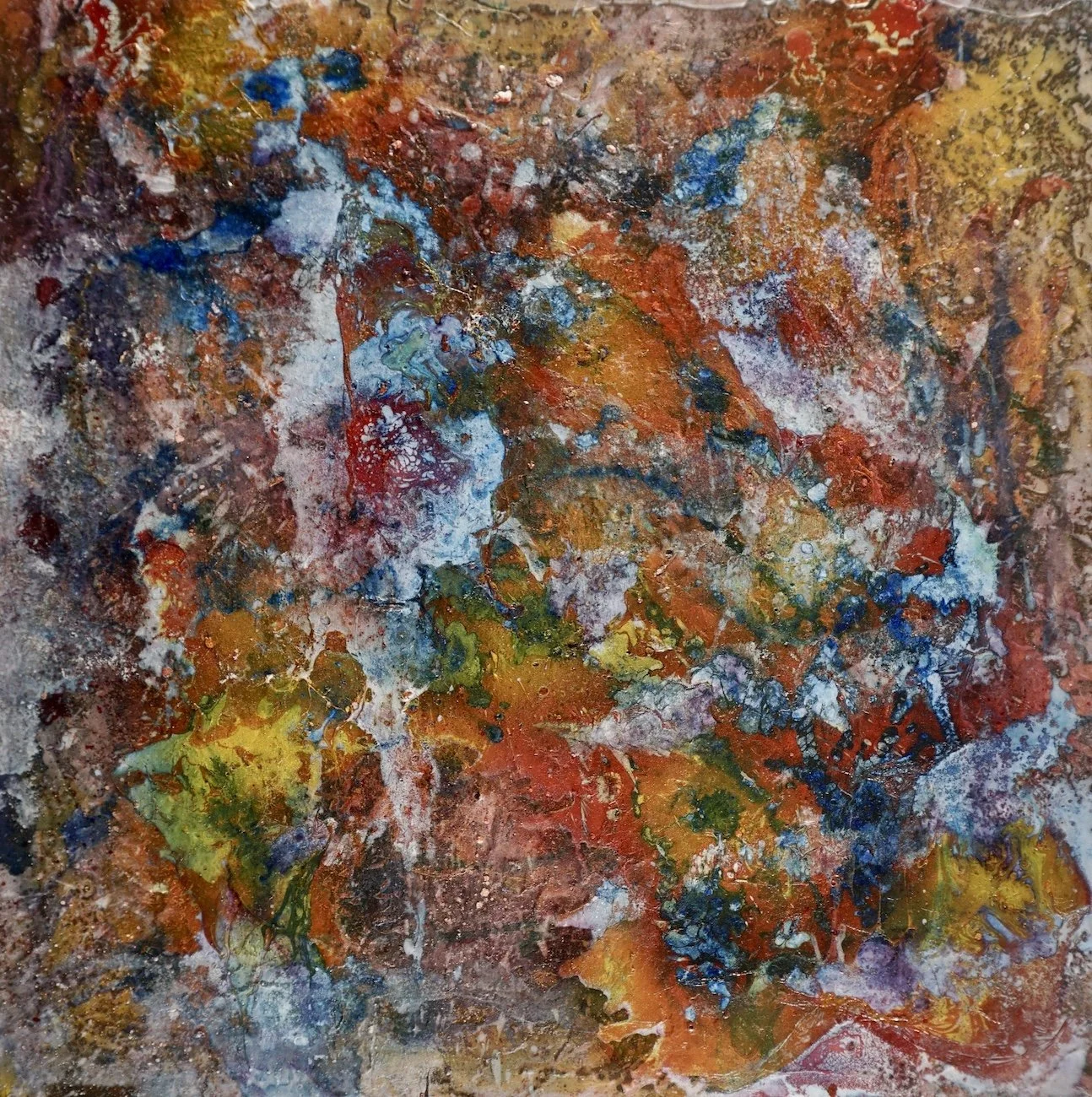 LA DAME EN BLEU, 24’’ x 24’’, techniques mixtes sur bois. (Claude Lessard)