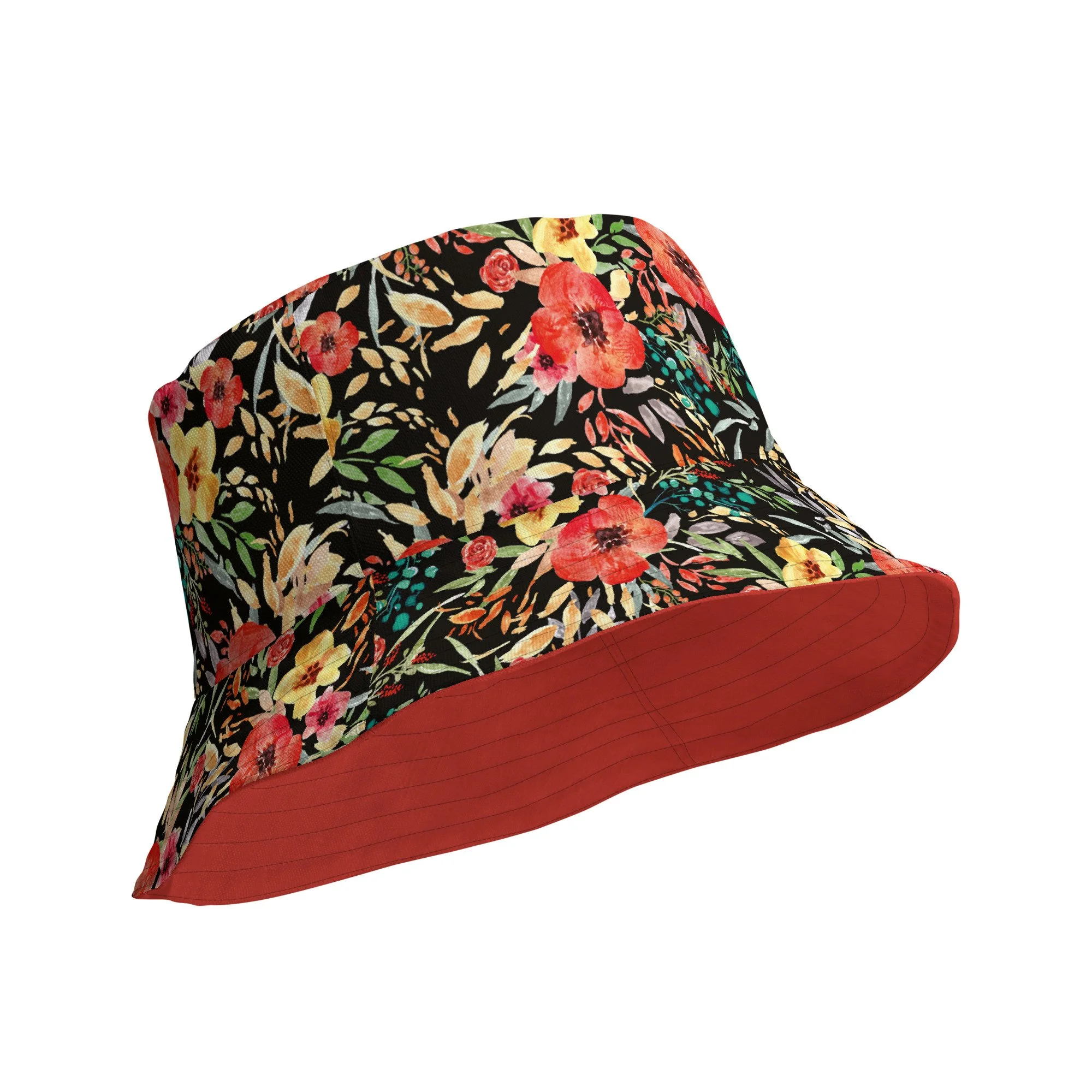 Colorful Flowers with Black Background - Reversible Bucket Hat