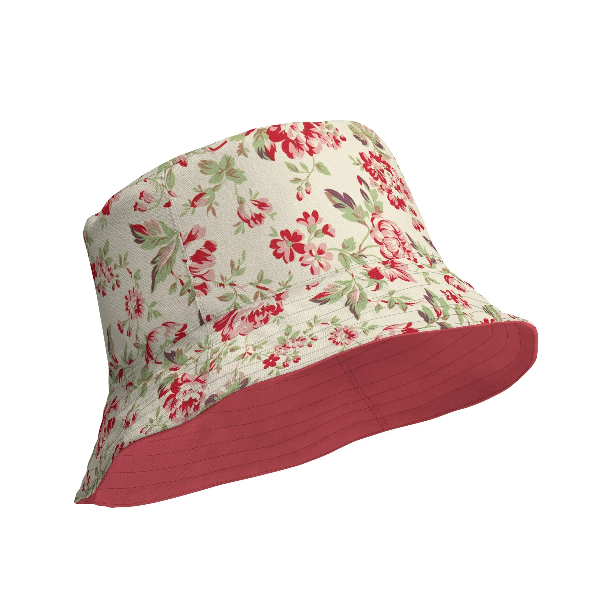 Vintage Pink Flowers on Off-White field - Reversible Bucket Hat