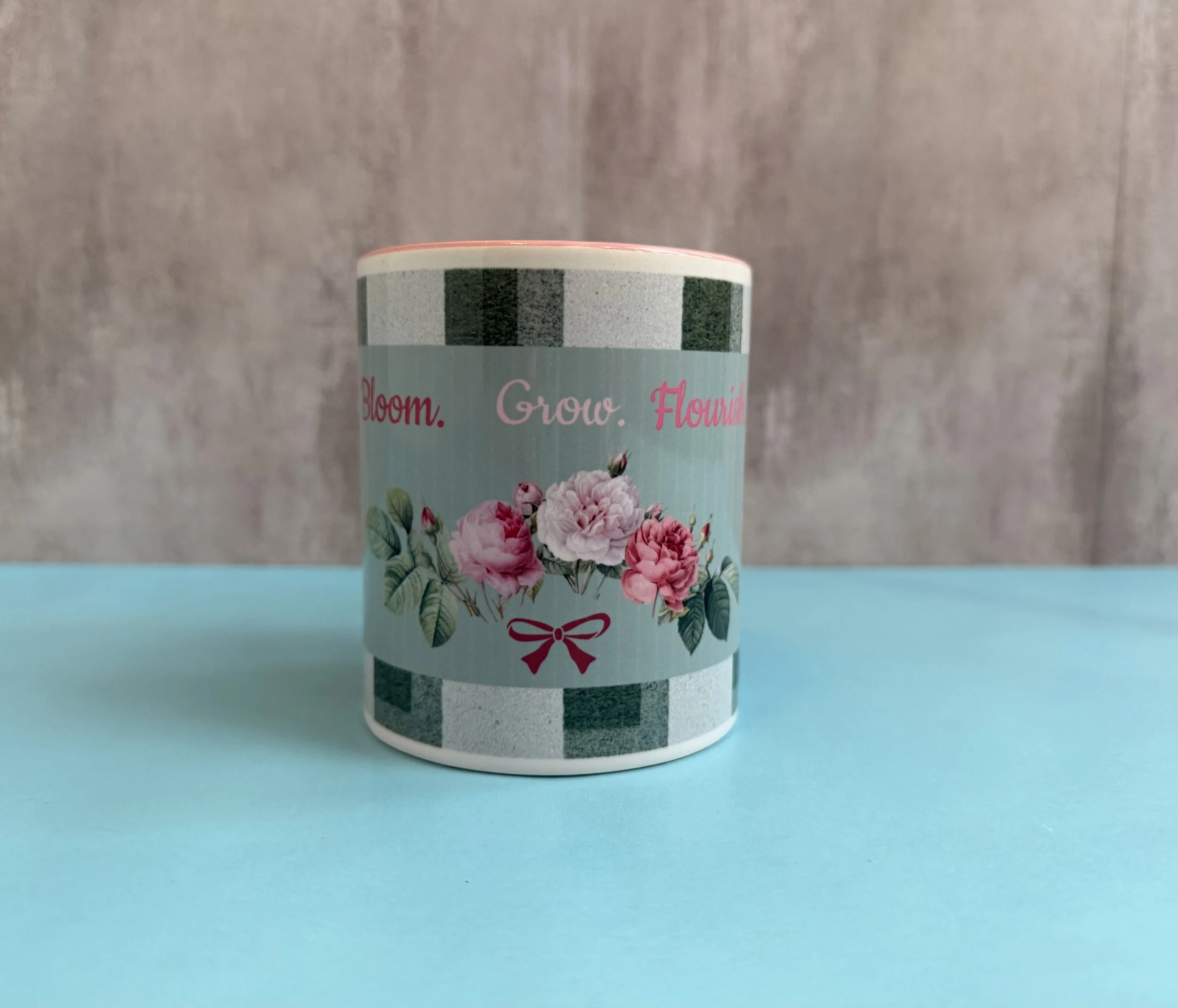 R&T Pink mug with green checks Grow.jpeg