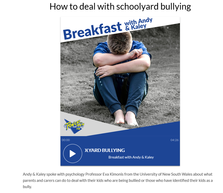 Radio Interview with Dr. Eva Kimonis on “How to Deal with Schoolyard Bullying”