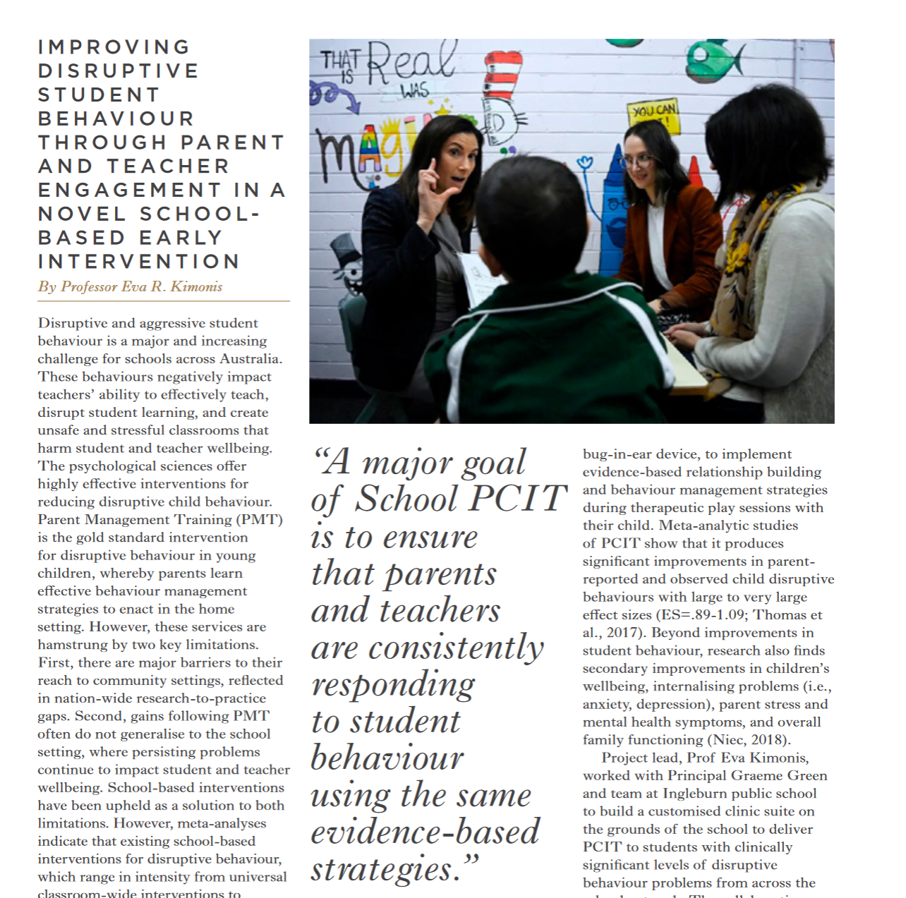 APS Newsletter showcases Professor Eva Kimonis’ article on School PCIT