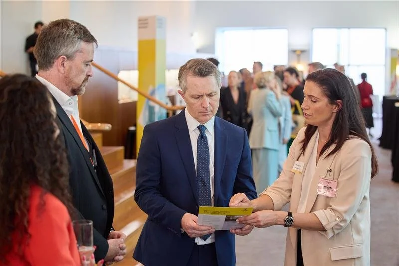 Professor Eva Kimonis shares the School PCIT project with Minister for Education Jason Clare MP and other MPs at the UNSW Showcase event at federal parliament in Canberra&nbsp;