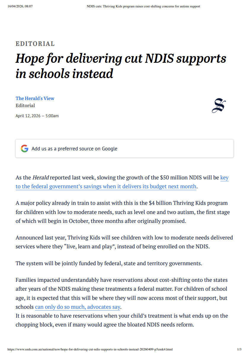 Sydney Morning Herald Editorial Showcases School PCIT Program