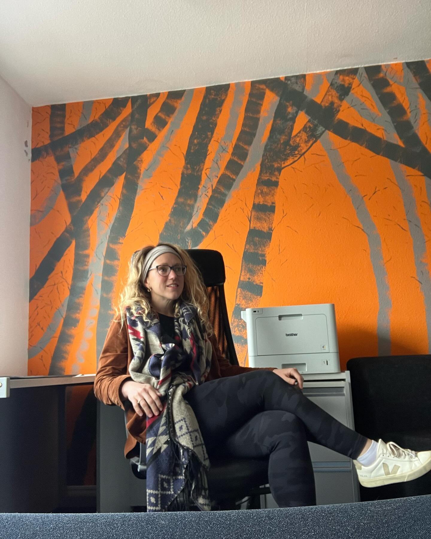 I&rsquo;m all about creating joyful places. The positive impact of nature is well known and here I&rsquo;ve brought the beautiful silver birch to the wall.

Now the client has an office that inspires and nourishes. Your environment has such a huge im