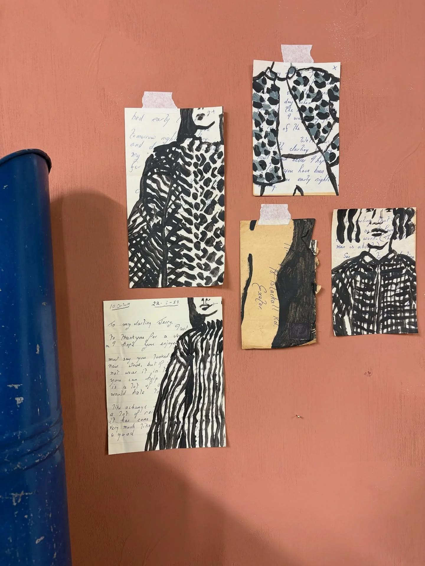 The Darling Jerry series: Gestural minimalist portraits on vintage letters and envelopes

One of the things I love most about this series is the layered stories they carry. Back in the 1950s this couple relied on the letter format for connection. I l