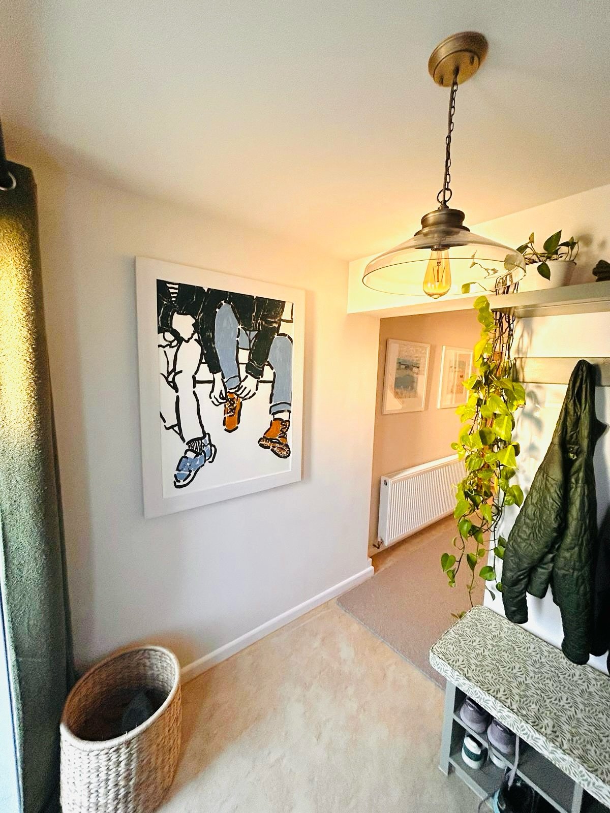 I painted this from a photograph this lovely couple sent to me while renovating their home. Sitting side by side at the end of a long day, tired, close, connected.

Anyone in a long relationship knows that feeling - the quiet comfort of being with so