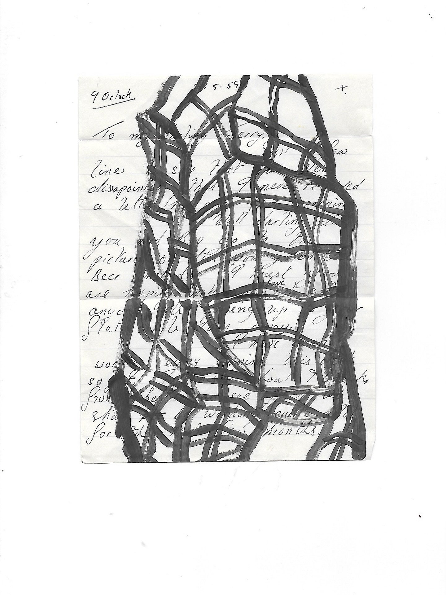 Darling Jerry - day 19 of 30

Some days the figure feels less like a body and more like a map. Lines crossing, doubling back, getting lost, finding their way again.

In the Darling Jerry series, I paint over real letters - words that once travelled b