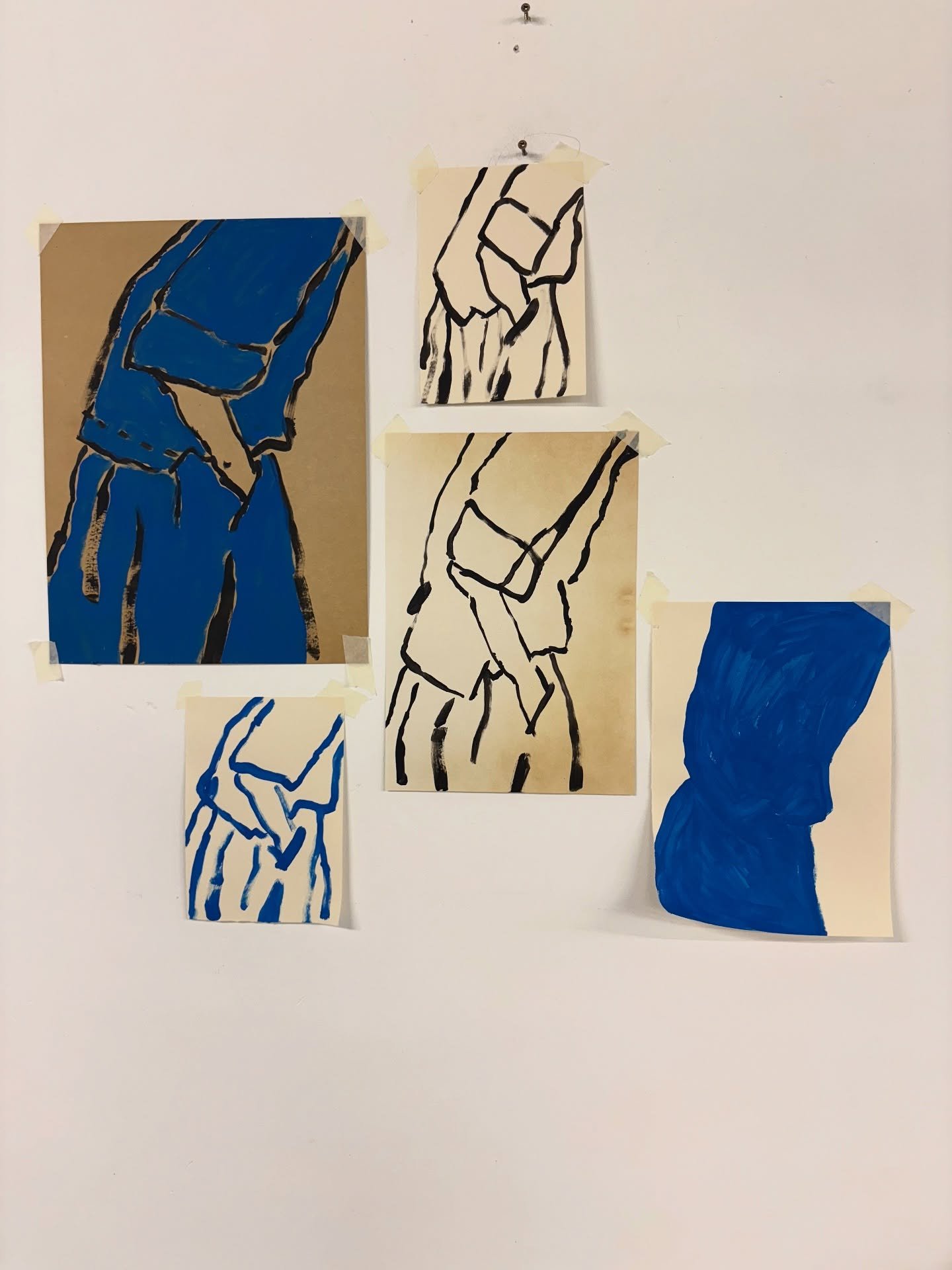 On my studio wall

Fragments of figures, clothing, gesture - small studies that may or may not slowly build into larger works. I often start by drawing clothing and movement - I love searching for the story that the body is telling.

These pieces sit
