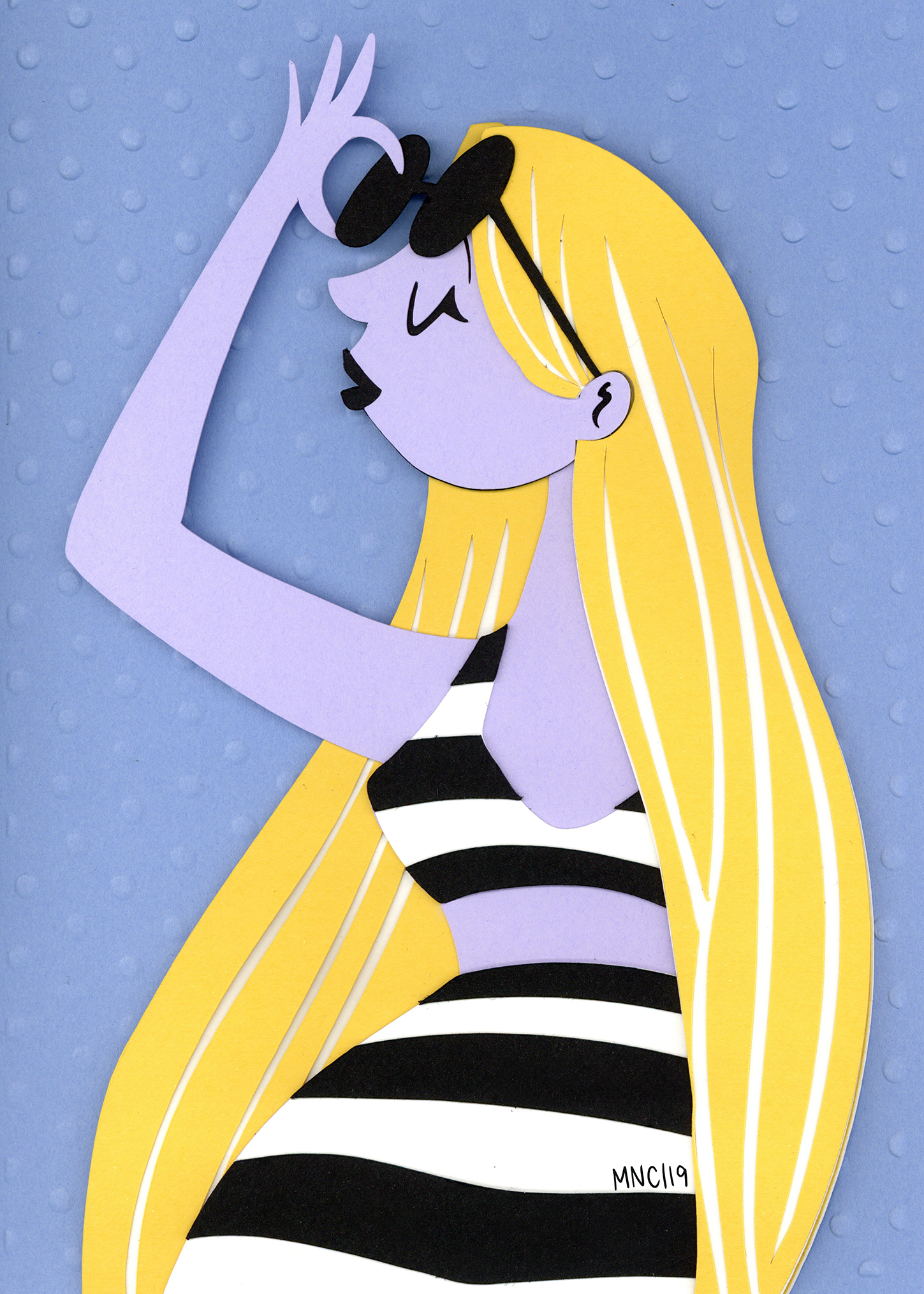 "Sunglasses", paper-cut illustration. 2019. Monika Nor-Cer.