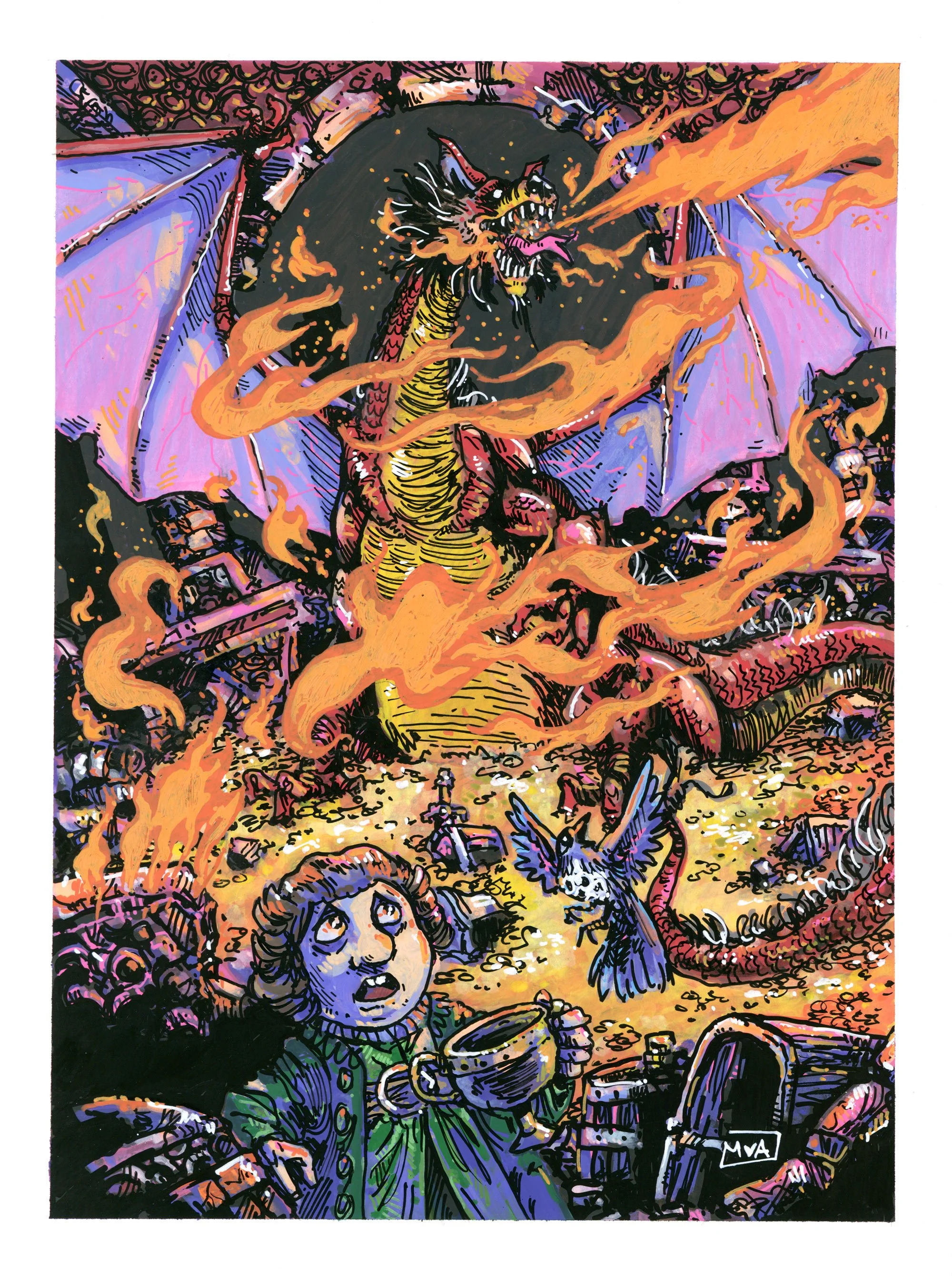 "Bilbo & Smaug", acrylic illustration. 2025. Mike Cerminara.