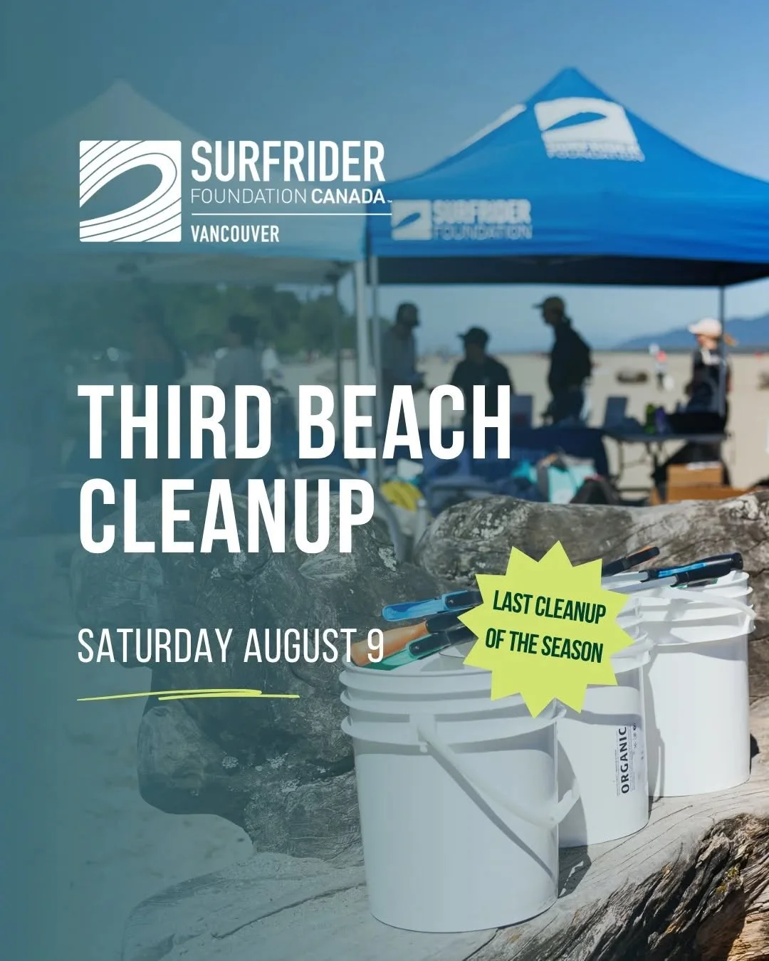 Our next and last beach cleanup of the season is almost here! π
Join us on Saturday, August 9 from 10–11:30am as we clean up one of Vancouver’s most popular beaches — Third Beach!
Let’s close out the summer w