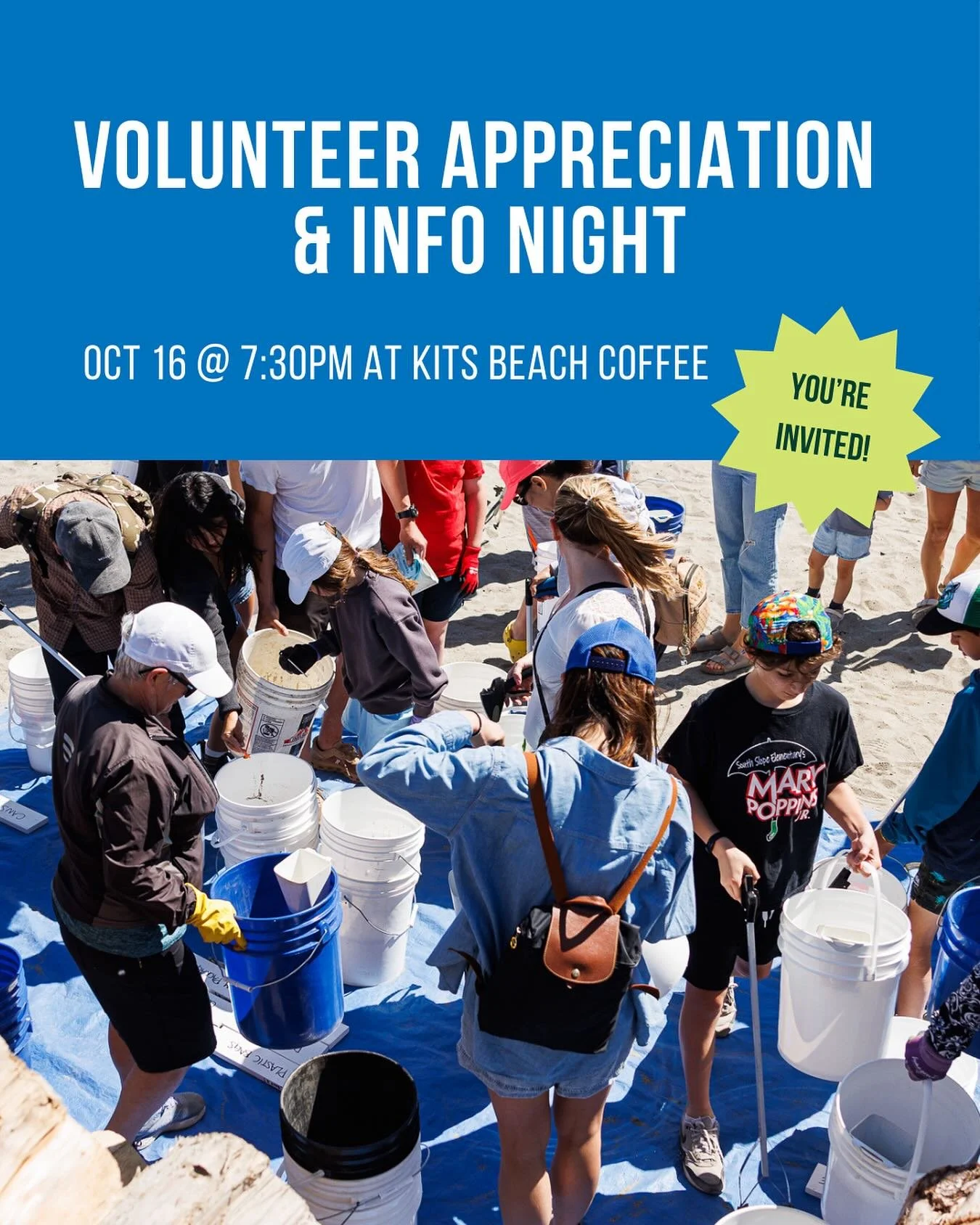 Save the date! Volunteer Appreciation & Info Night ππΌ
Thursday, October 16 | 7:30 – 9:30 pm | Kits Beach Coffee
We’re bringing our community together to celebrate the amazing volunteers who power Surfrider Vancouver — and to