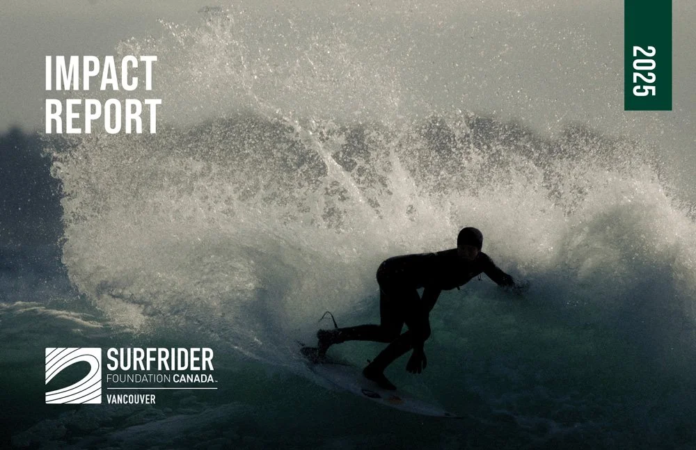 The cover of the 2025 impact report showing a surfer and the Surfrider Vancouver logo