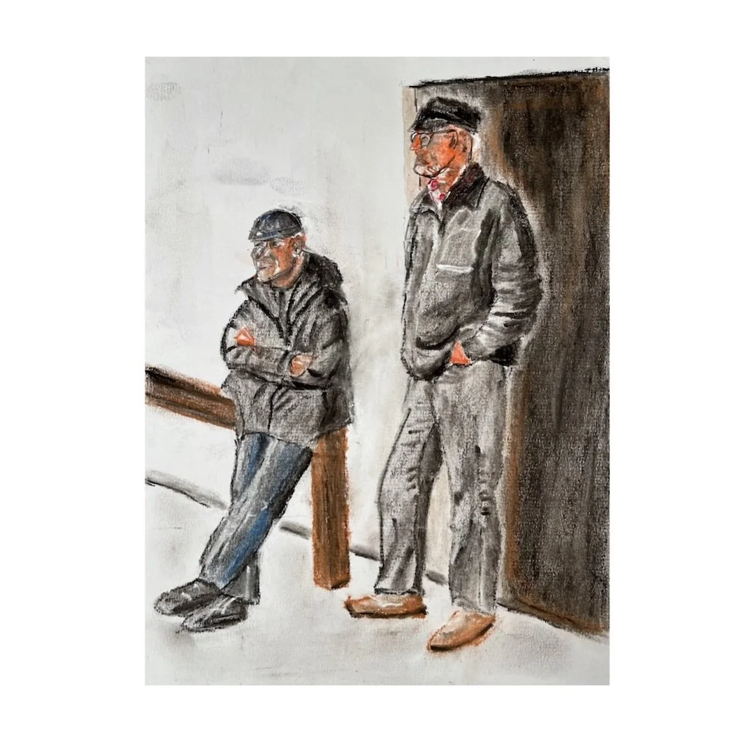 Morgens vor der Schlosserei - Pastell, 40cm/32cm, gerahmt mit Passepartout