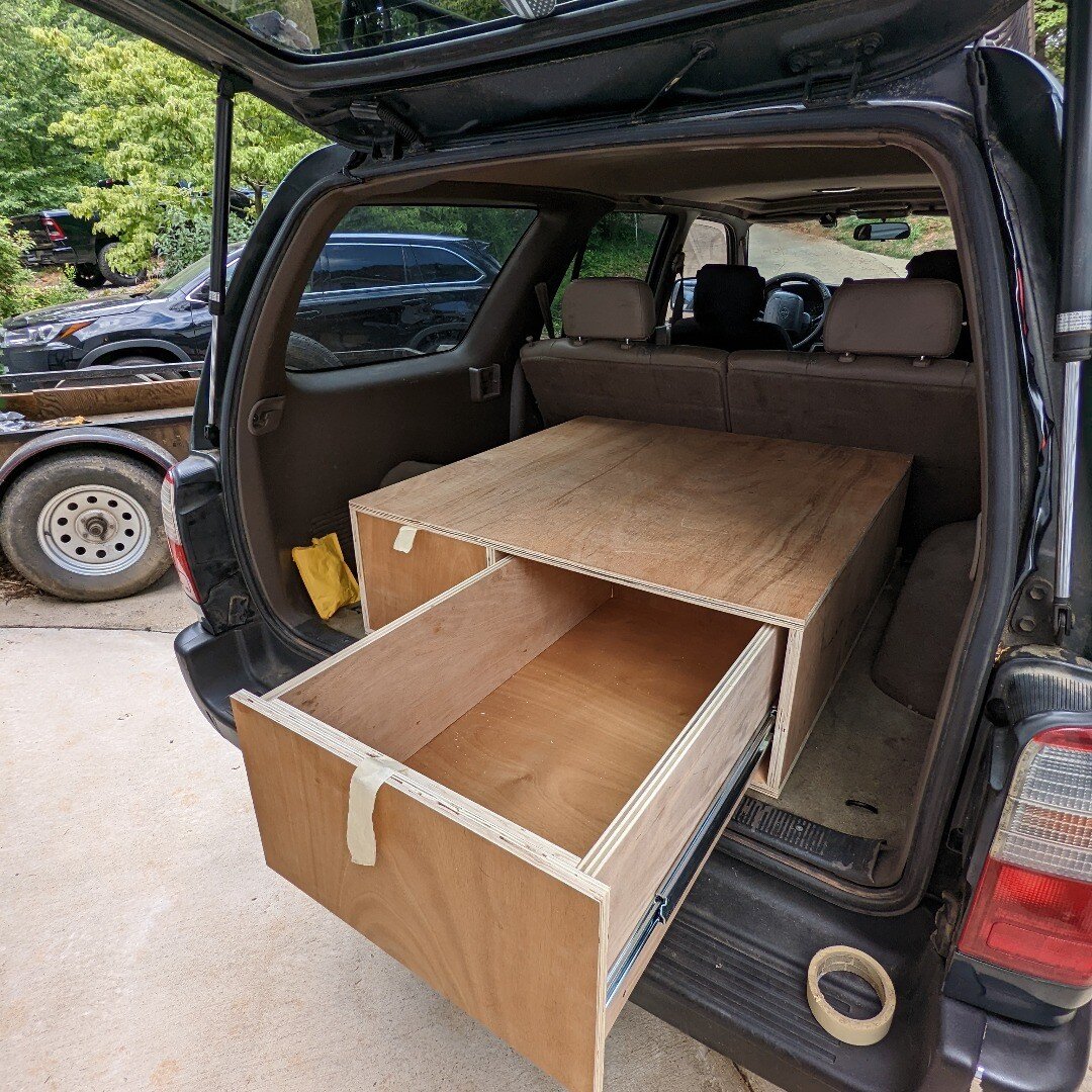 Whipped up a drawer system for a friend today with some scrap plywood. Still needs the hardware but the bulk of it is ready to go! #diy #woodworking #4runner