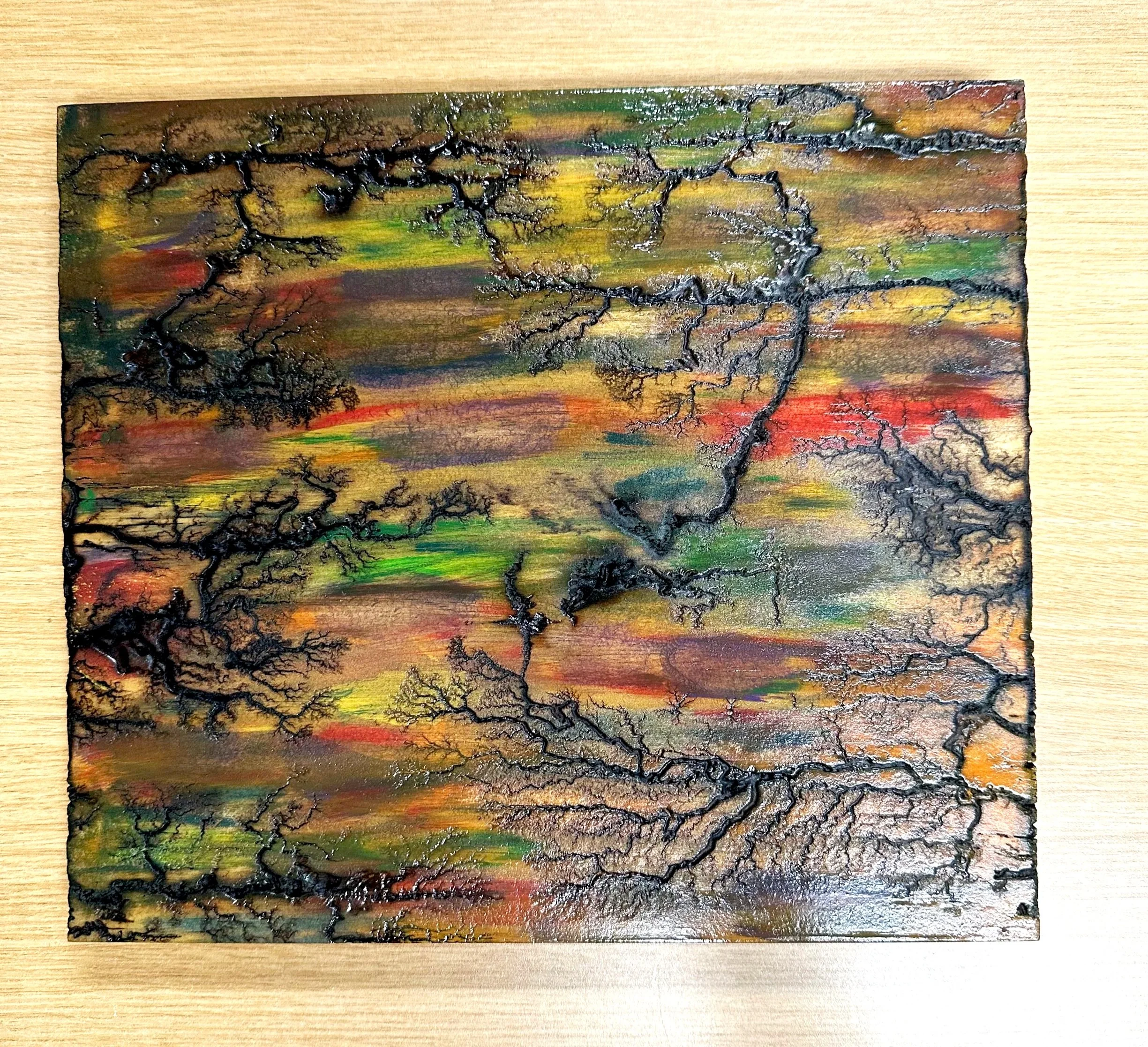 Wood piece created with electricity - 10" x 9"