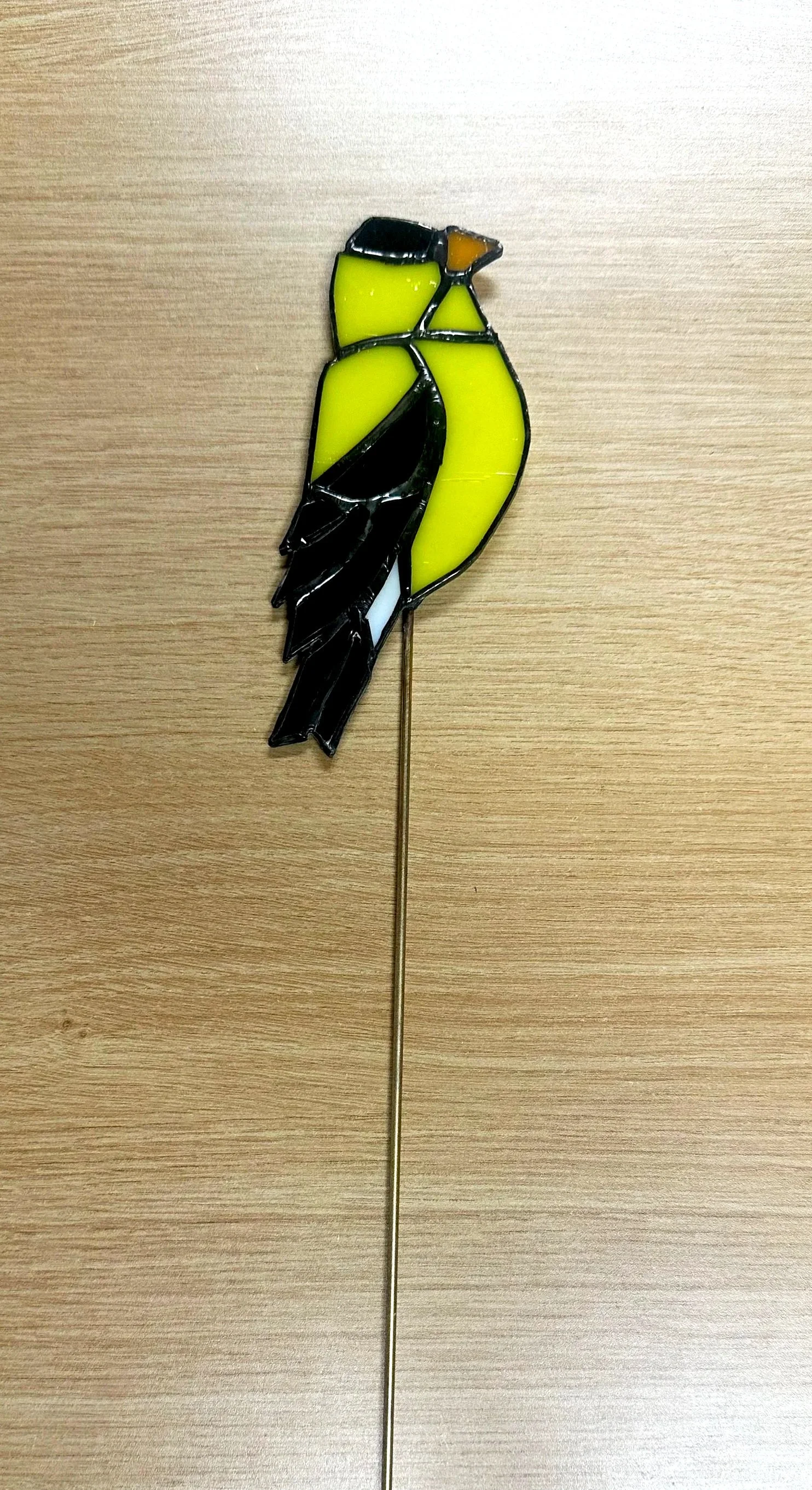 Finch stained glass plant ornament