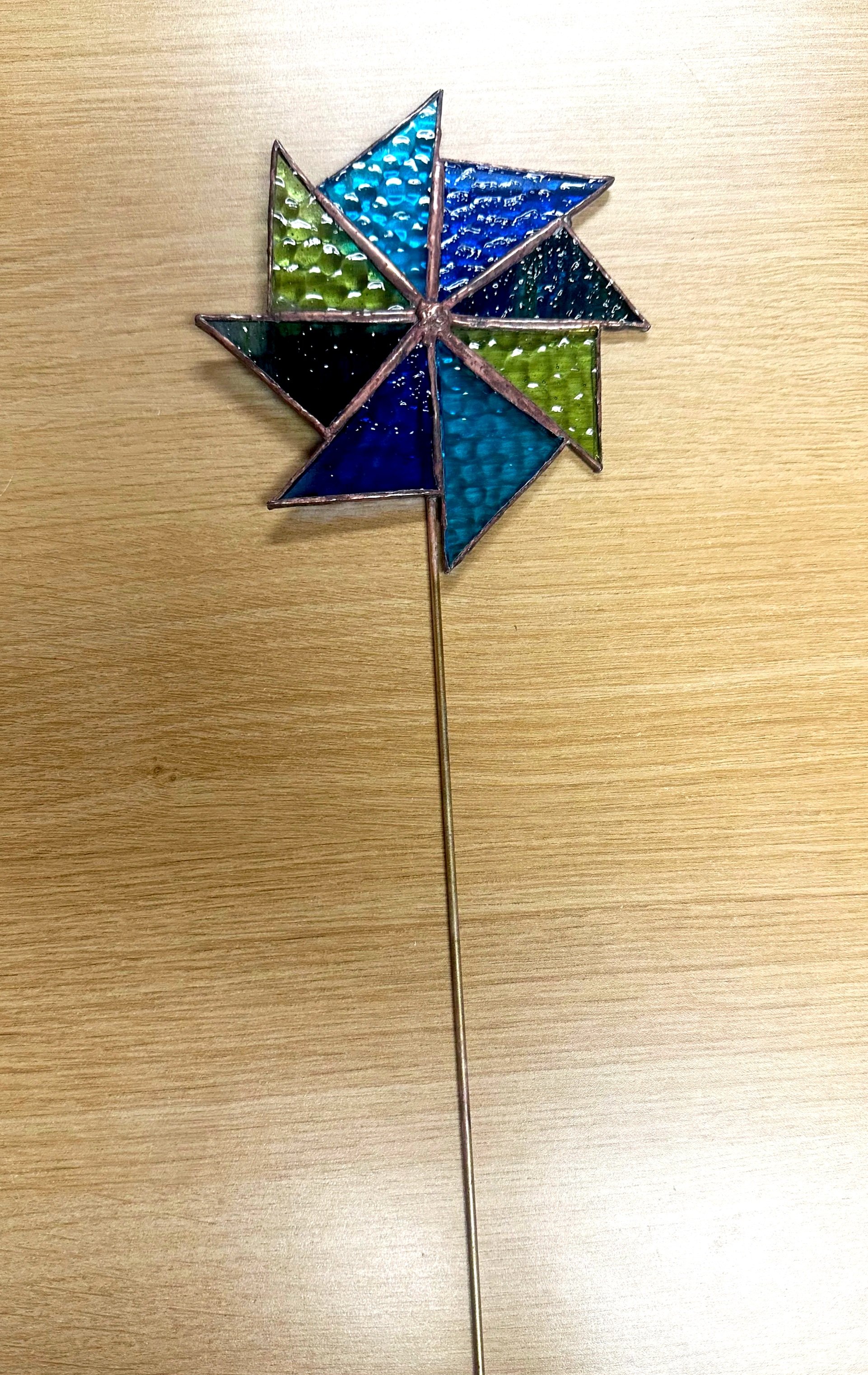 Blue stained glass plant ornament
